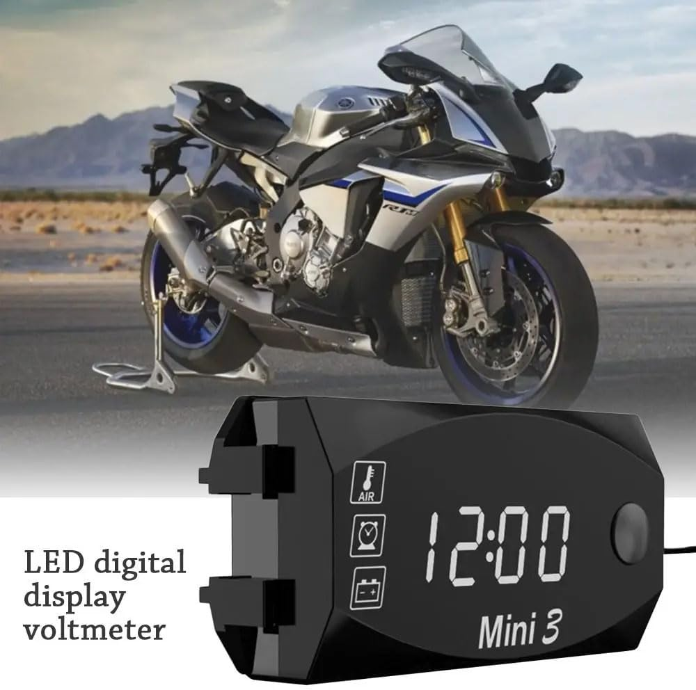Meichoon 3 in 1 Car Digital Clock Voltmeter Thermometer 12V Waterproof Battery Voltage Monitor LED Large Screen Display for Motorcyclea Electric Vehicles White image number 5