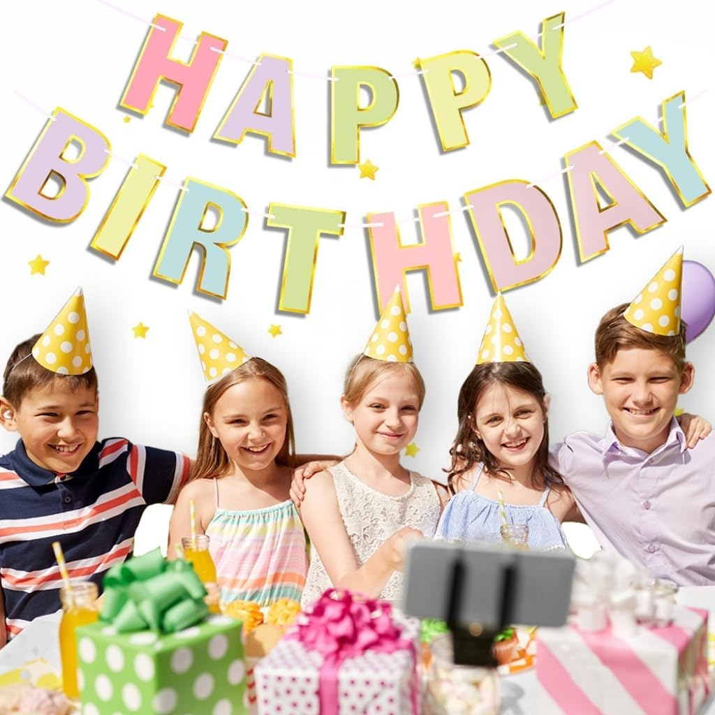 Happy Birthday Banner - 9Ft Pastel Macaron Letter Garland, Pre-Strung No Assembly Party Decor for Women, Men, Adults Celebration, Reusable Wall Hanging Backdrop for Birthday Parties & Special Events image number 6