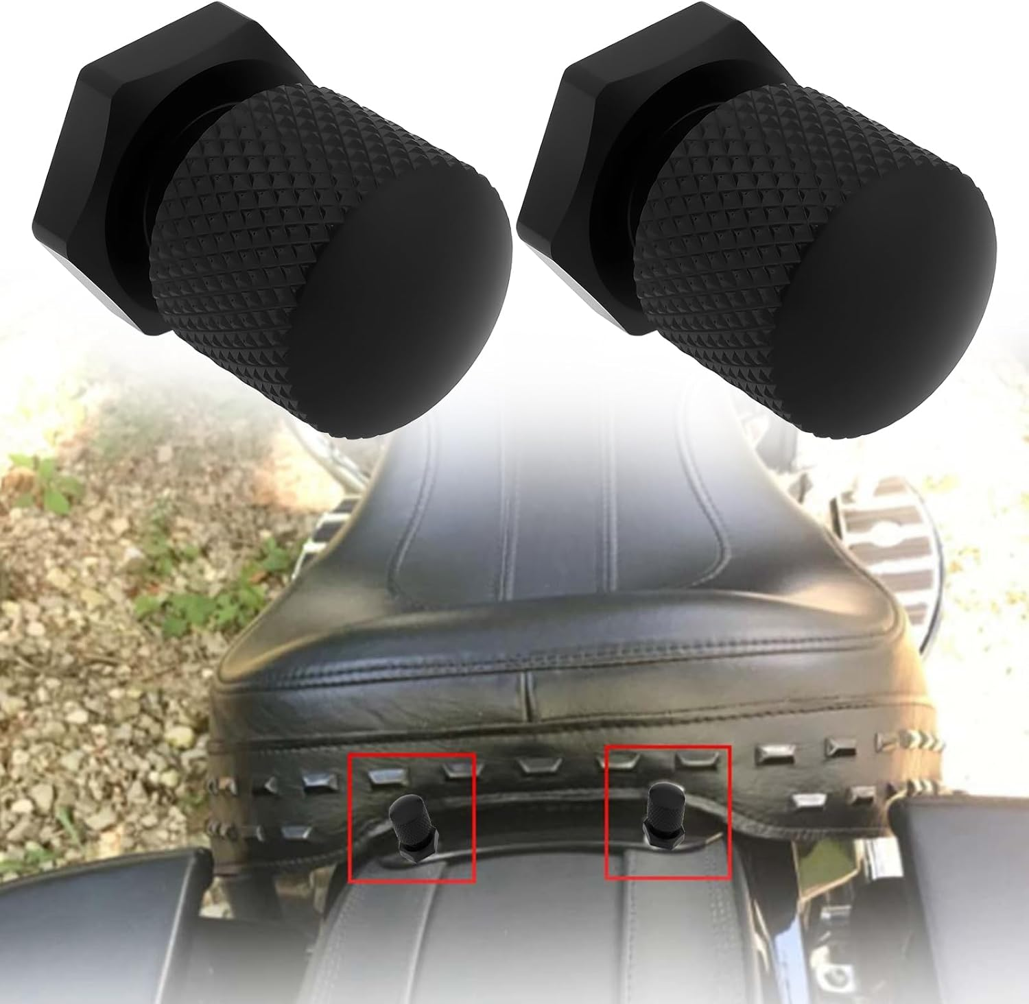 2X Rear Seat Mounting Screw Compatible with Har-Ley Touring Softail Fl,Knurled Aluminum Bolt,Black