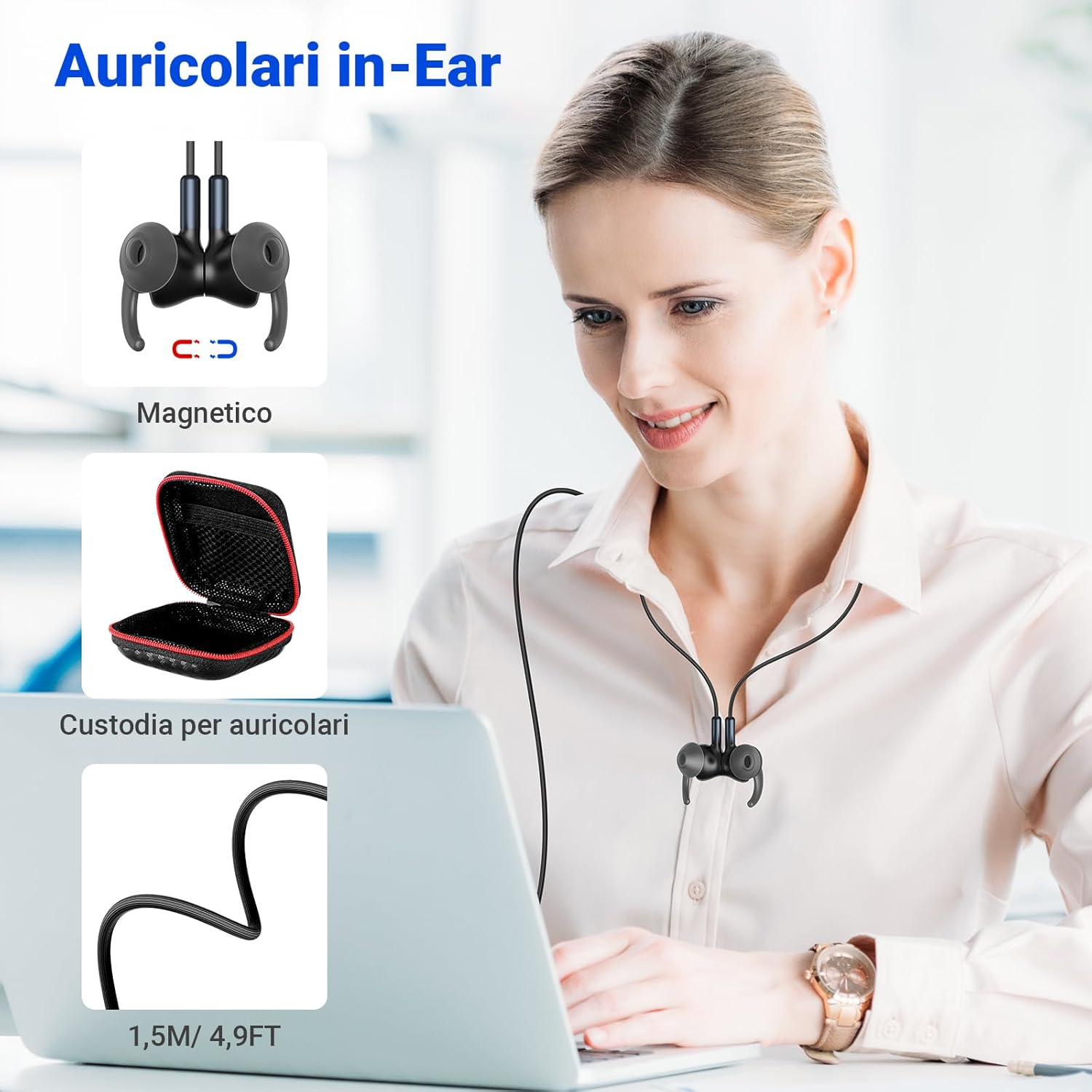 AIAUXAI In-Ear Headphones USB C, 1.5 M Cable Blue Anti-Fall Earplugs Microphone & Volume Control for Samsung Galaxy S25 Ultra S24 A16 Iphone 16 15 Ipad Pixel 9 8 for Office Gaming Workout Music Blue image number 2