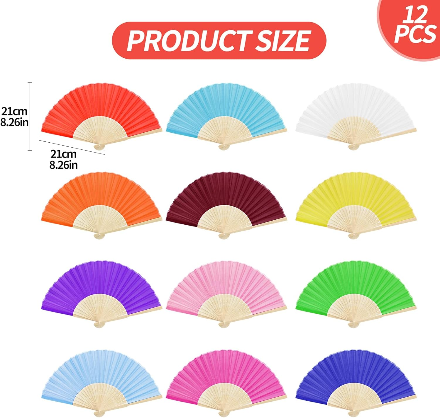 Homiliky 12 Pcs Folding Hand Fan, Silk Fabric and Bamboo Ribs Handheld Chinese Fan for Wedding Gift, Wall Decoration, Party Favor, DIY Wall (Mixed Colours), 6 Inch image number 2