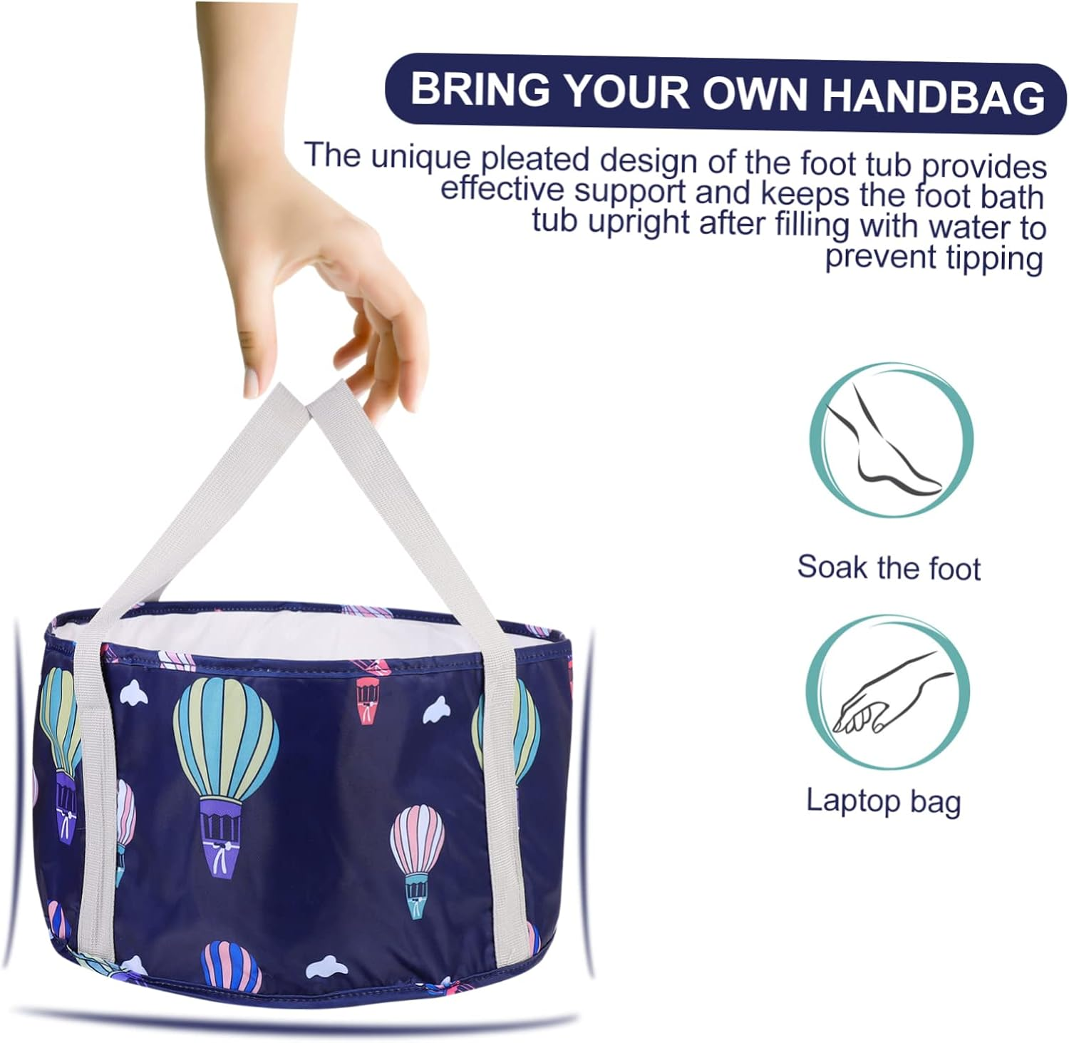 GLEAVI Multipurpose Travel Foot Bath Bucket Folding Foot Tub for Spa Camping Picnic Lightweight Compact - Navy image number 4