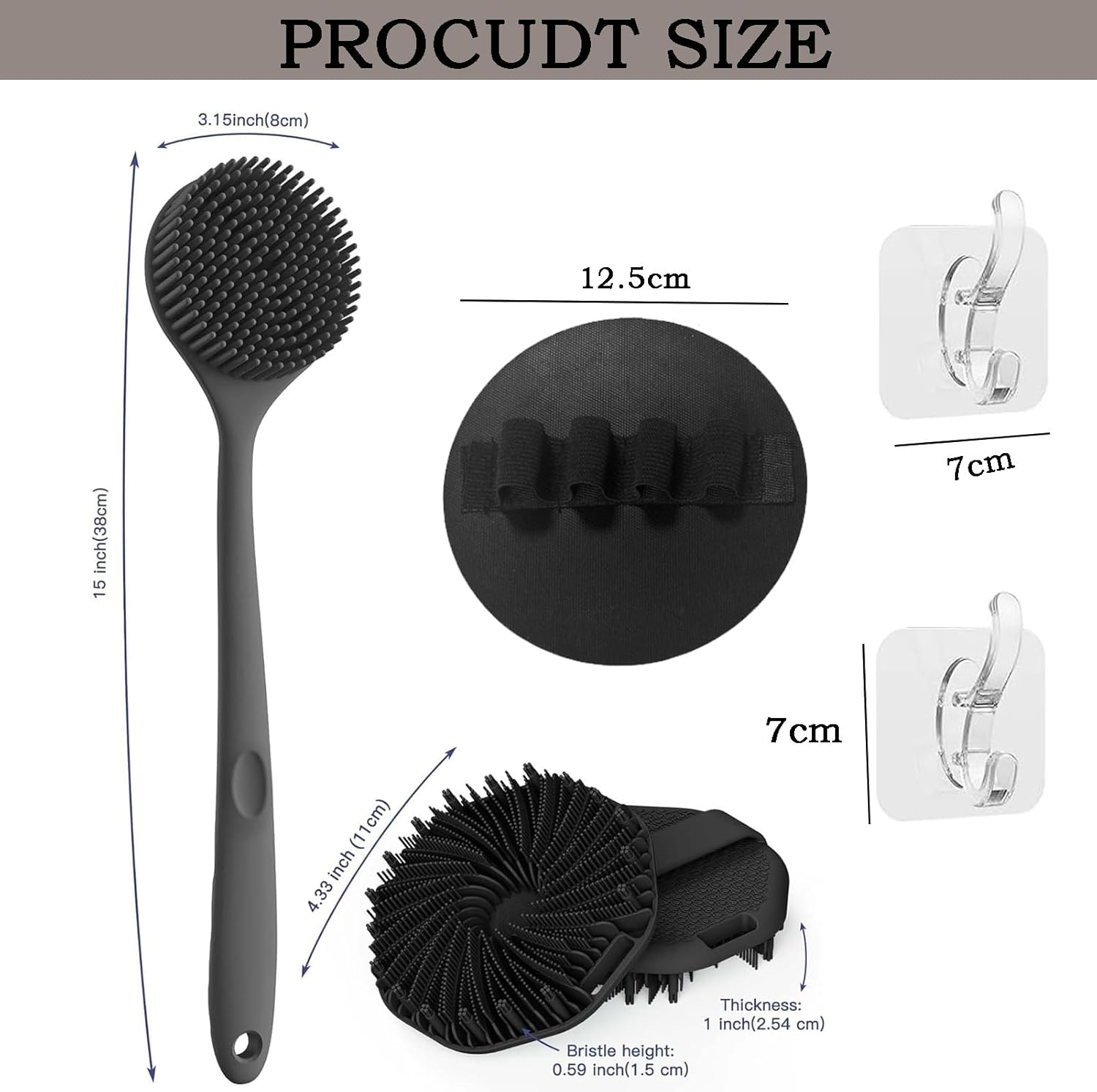 Silicone Back Scrubber with Long Handle & Polygonal Silicone Body Scrubber & round Exfoliator Back-Scrubber Set, Shower Brush, Body Brush Combination, with 2 Hook image number 5