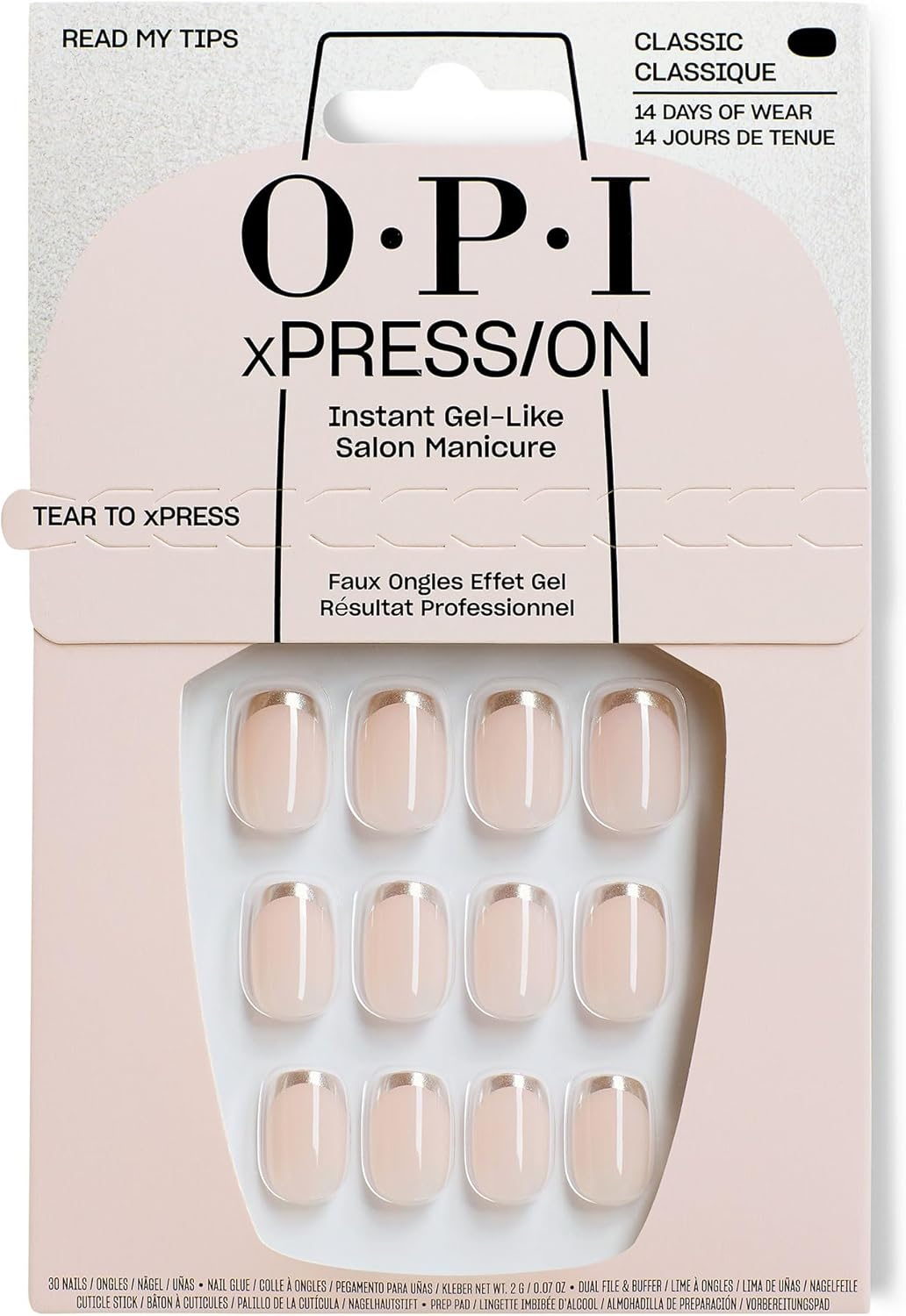 OPI Xpress/On Press on Nails, up to 14 Days of Wear, Gel-Like Salon Manicure, Reusable, Vegan, Sustainable Packaging, with Nail Glue, Read My Tips