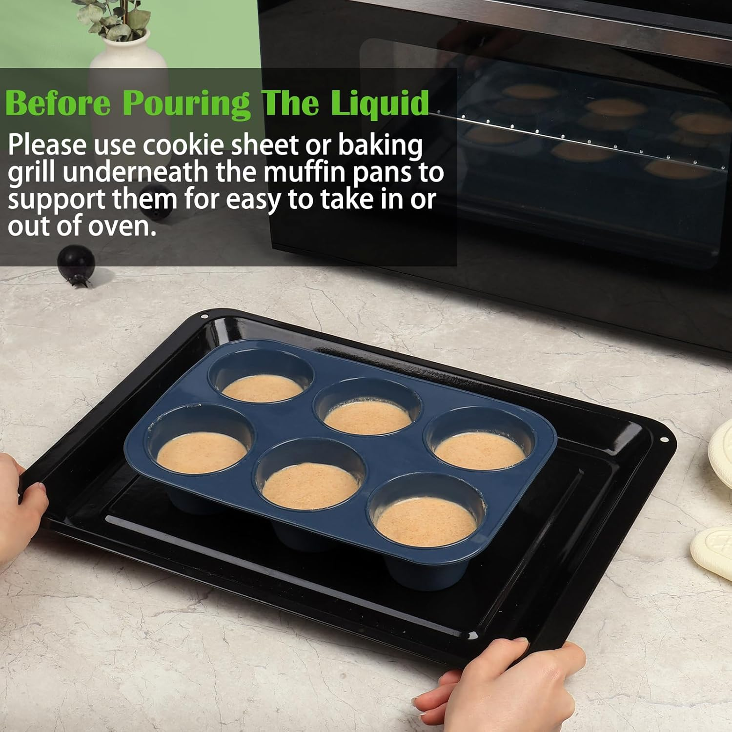 2 Pack Silicone Muffin Baking Pan & Large Cupcake Tray 6 Cup - Nonstick Giant Cake Molds/Tin, Large Silicon Bakeware, BPA Free, Dishwasher & Microwave Safe by Folksy Super Kitchen (Grey)