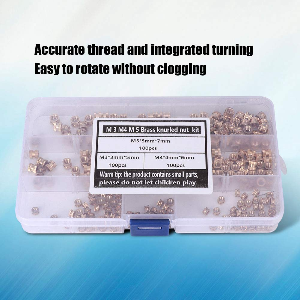 QANYEGN 300Pcs Brass Insert Nut Set, M3 M4 M5 Hot Melt Copper Nuts, Knurled Brass Nut Set for Injection Moulding, Hardware Springs, Etc image number 5