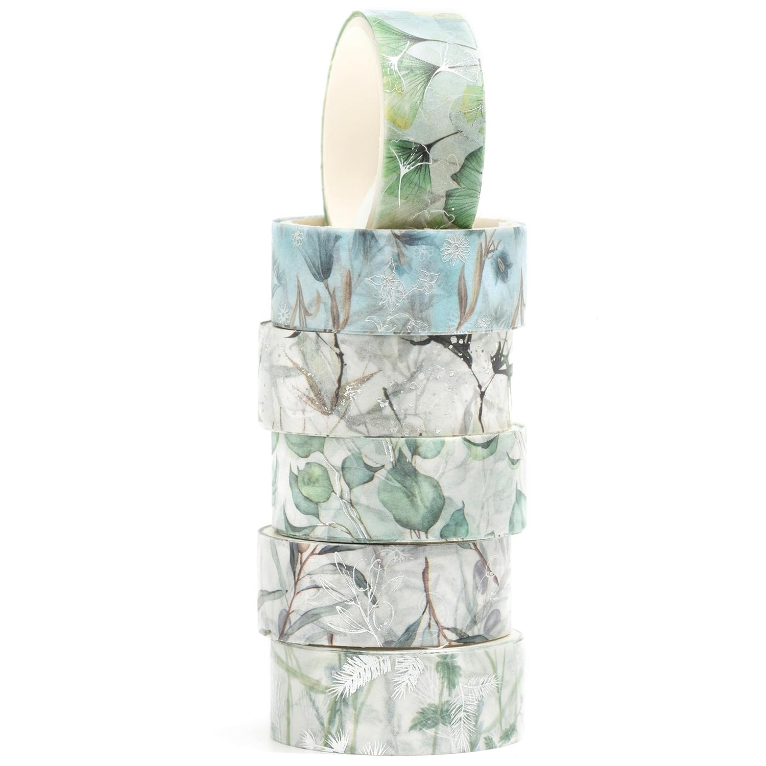 YUBBAEX 6 Rolls Floral Gold Washi Tape Set Silver Foil Masking Tape Decorative for Arts, DIY Crafts, Bullet Journal Supplies, Planners, Scrapbook, Card/Gift Wrapping (Botanical Whisper)