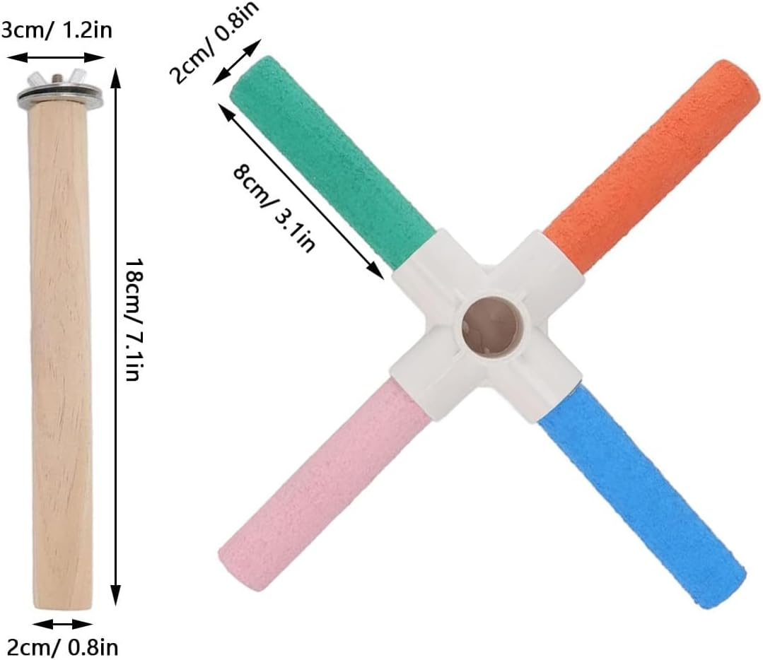 AIMALL Colorful Parrot Perch Stand &ndash; Cross Scrub Grinding Claw Bar for Birds, Easy to Install, Measures 7.09 Inches image number 2