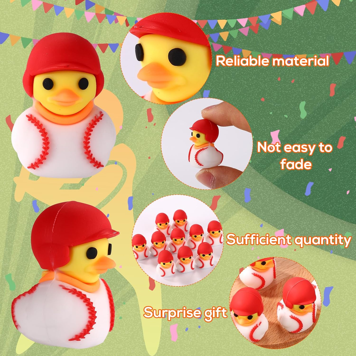 Lyreh 25Pcs Mini Baseball Ducks, PVC Funny Miniature Baseball Ducks Small Tiny Cute Bath Toys Practical Decoration Accessories for Sports Themed Party Birthday Bathroom Office Desk image number 5