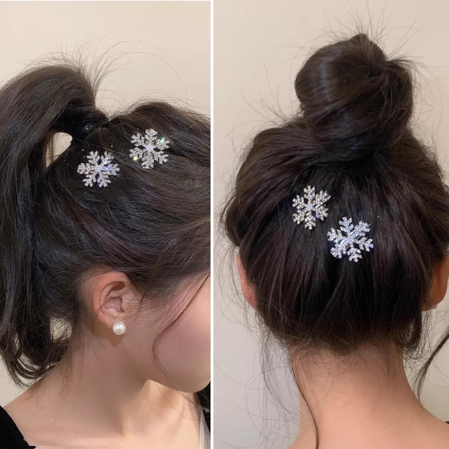 Snowflake Hair Clip Set, 10 Pieces Exquisite Christmas Snowflake Hair Clips, Snowflakes Hair Accessories Hair Clip with Shiny Rhinestones for Women Girls Winter Christmas Party Gift (B) image number 2