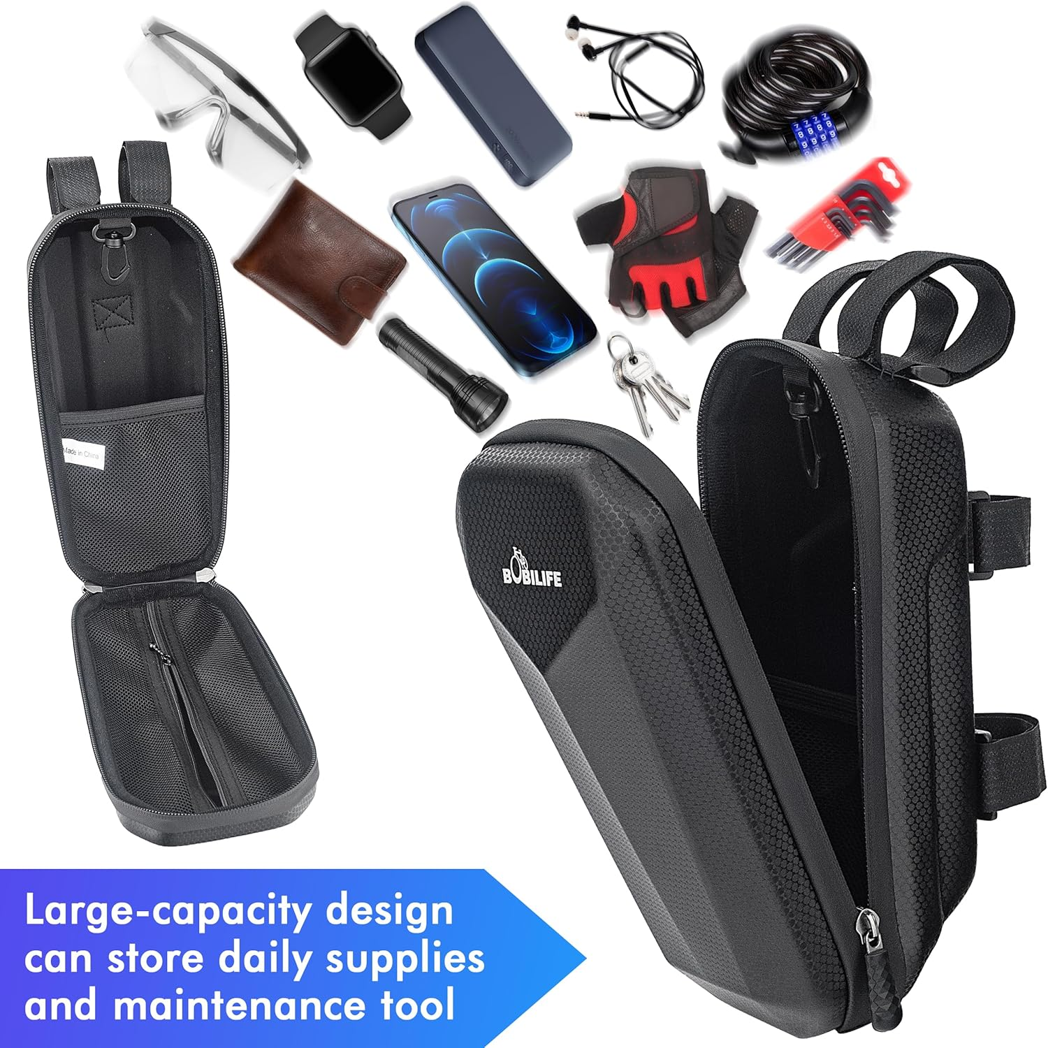 Bike and Scooter Handlebar Bag - Front Bar Hanging Bag Waterproof EVA Hard Shell Storage Bag Compatible with All Kinds of Scooters, Mountain Bikes, Road Bikes, E-Bikes, Motorcycles image number 3