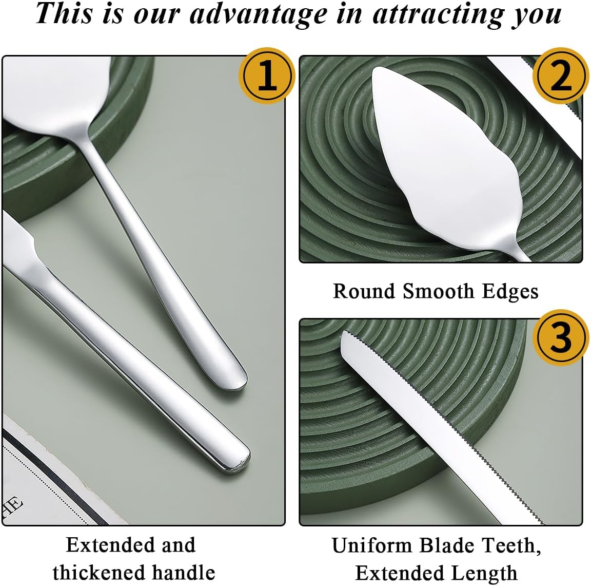 Evanda Wedding Cake Knife and Server Set 2 Pieces, Stainless Steel Cake Slice and Pie Server for Wedding, Party, Birthday, Dishwasher Safe image number 2