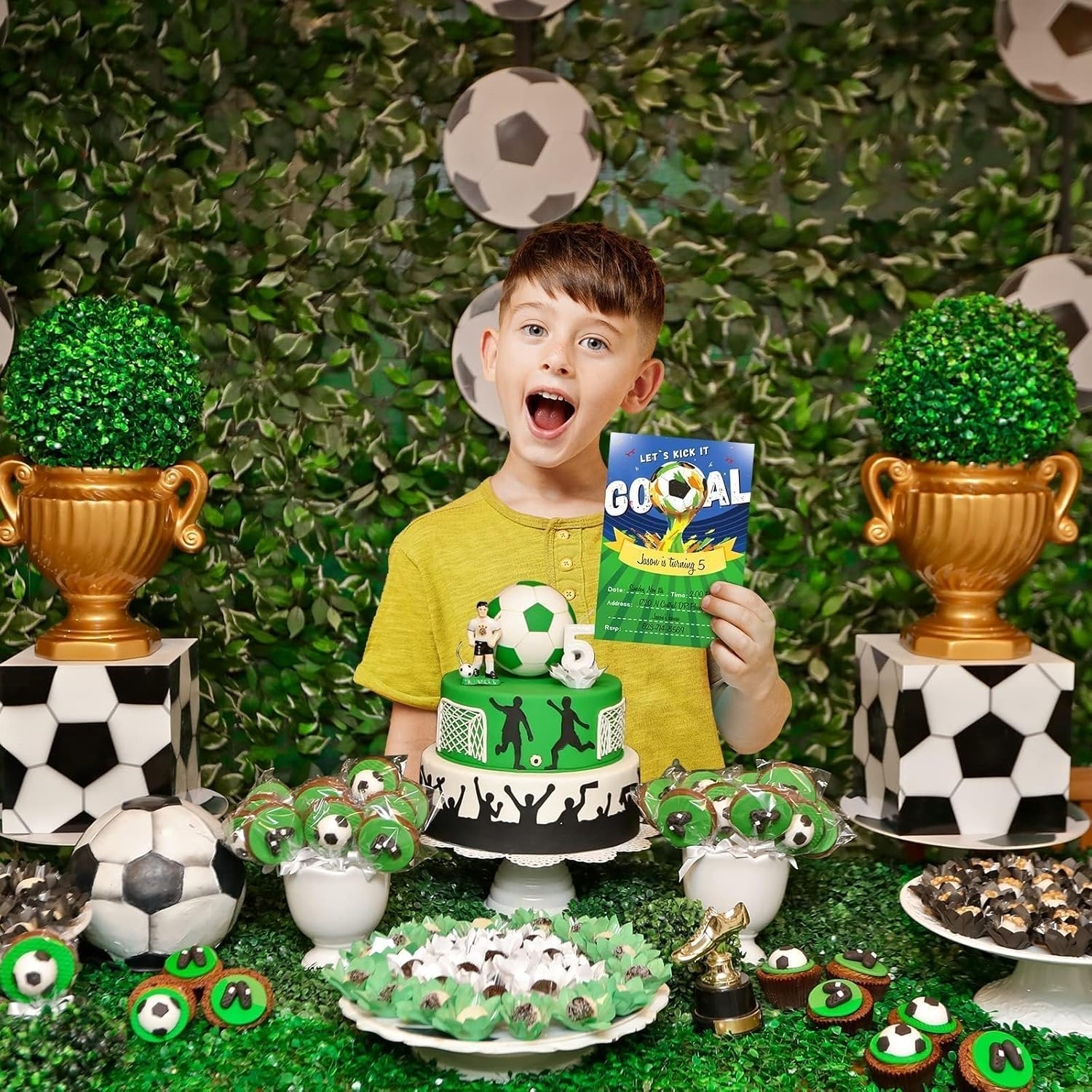 WERNNSAI 24 Set Soccer Birthday Invitations with Envelopes - Soccer Ball Birthday Party Supplies for Kids Boys Football Sport Blank Party Invites Cards with Goal Stickers for Baby Shower Celebration image number 6