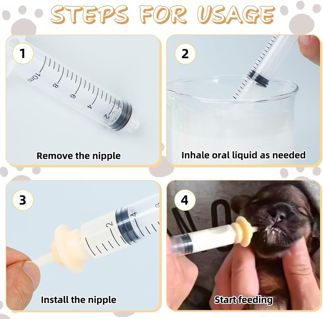 COYUN Pack of 10 Pet Feeding Silicone Nipples, Cat Milk Breeding Bottle for Puppies, Kittens, with Syringes, Plastic Syringe, Feeding Syringes Small Animals, for Puppies, Dogs, Cats or Other Pets - Multi-Coloured-1 image number 6