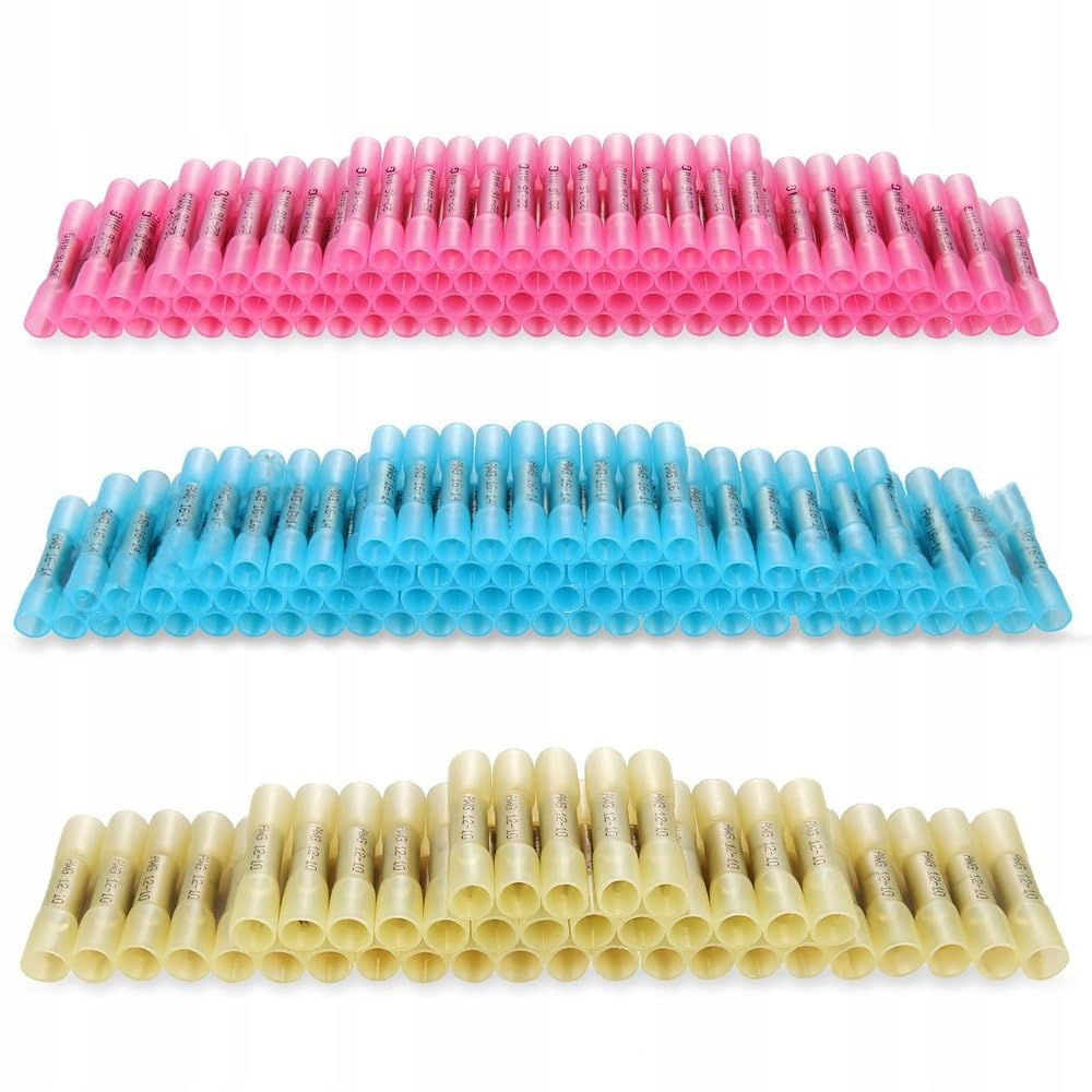 Aikoolwer 190PCS Heat Shrink Butt Wire Connector Kit Insulated Waterproof Electrical Wire Crimp Terminals Butt Splice Marine Automotive