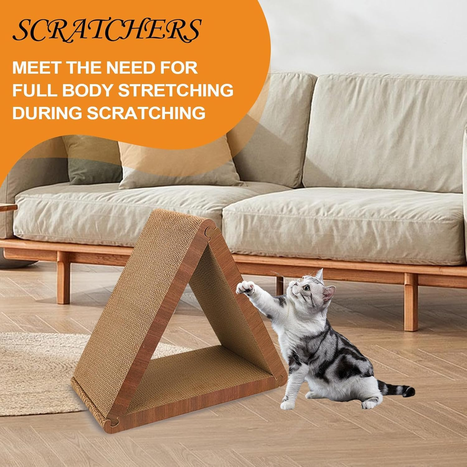 Cat Scratcher - Triangular Cat Scratcher Cardboard - Pet Kitten Physical Exerciser, Furniture Protection Toy for Medium Small Large Breeds Animals image number 2