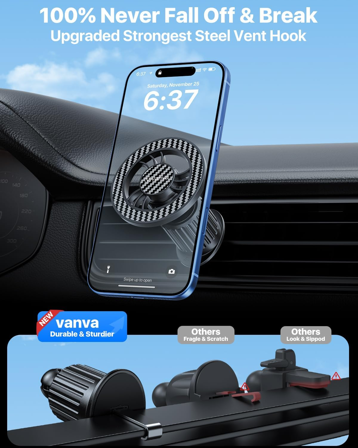 Vanva for Magsafe Car Mount [ Military-Grade Protection ], Magnetic Phone Holder Fordashboard/Windshield/Air Vent, Universal Cell Phone Holder Compatible with Iphone 17/16/15/14/13/12 & Samsung (B1) image number 3