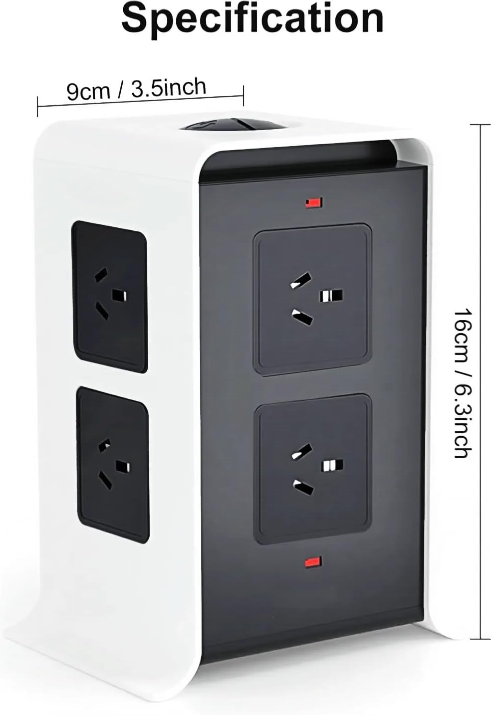 Tower Power Board, Power Strip with 8 AC Outlets and 4 USB Ports(1 USB C), 1050J Surge Protected, 2400W Multiplug Charging Station, 2 M Extension Cord for Home, Office, School image number 2