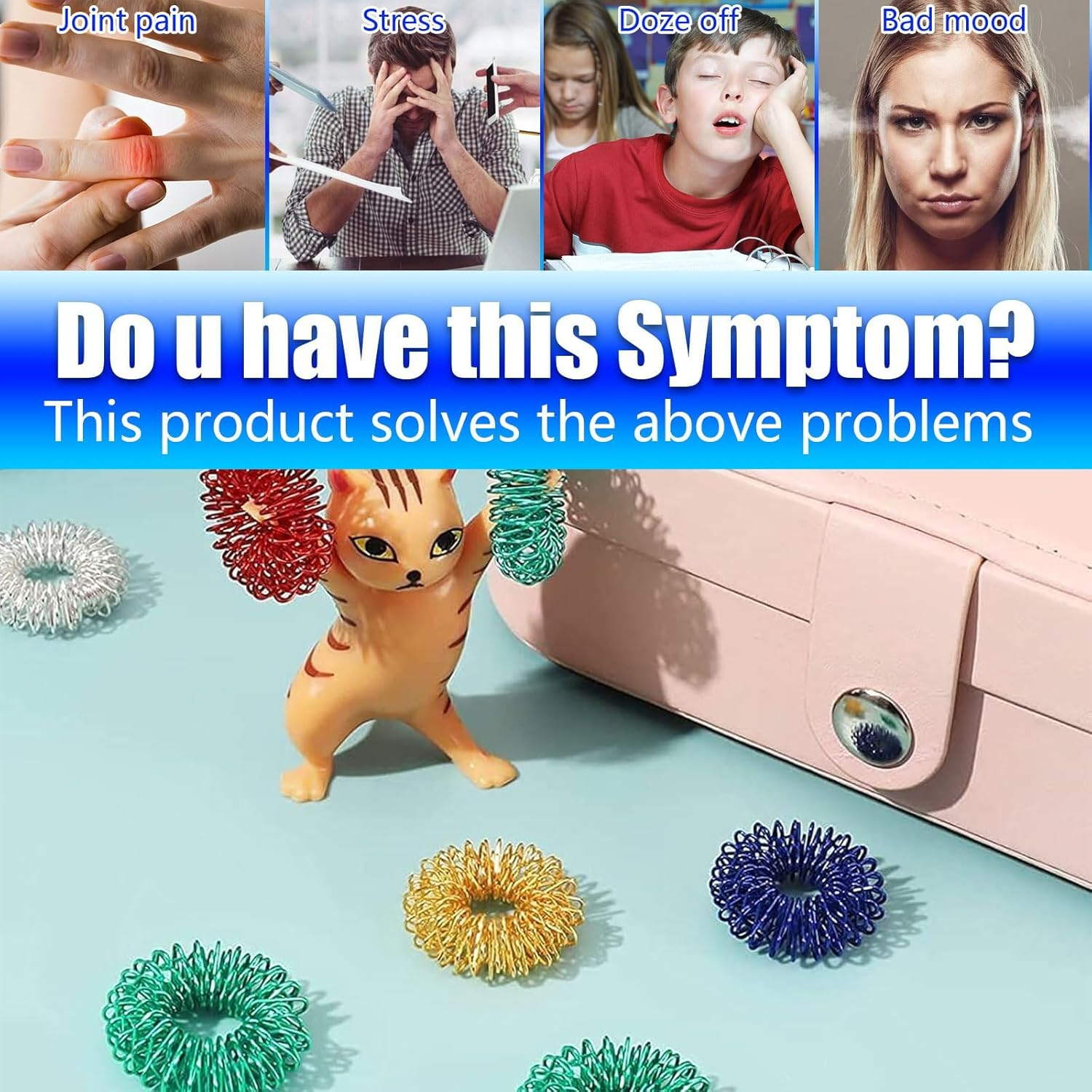 Finger Massage Rings, 30 Pcs Acupressure Ring, Spiky Sensory Finger Rings for Teens, Adults Silent Stress Reducer and Massager (6 Color) image number 5