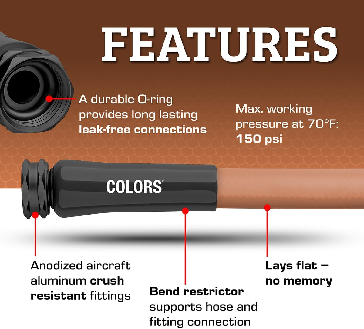 Flexzilla Colors Lead-In Garden Hose 5/8In. X 10Ft., Lightweight All-Weather Water Hose, Durable and Flexible, Leak-Free Connections, Red Clay