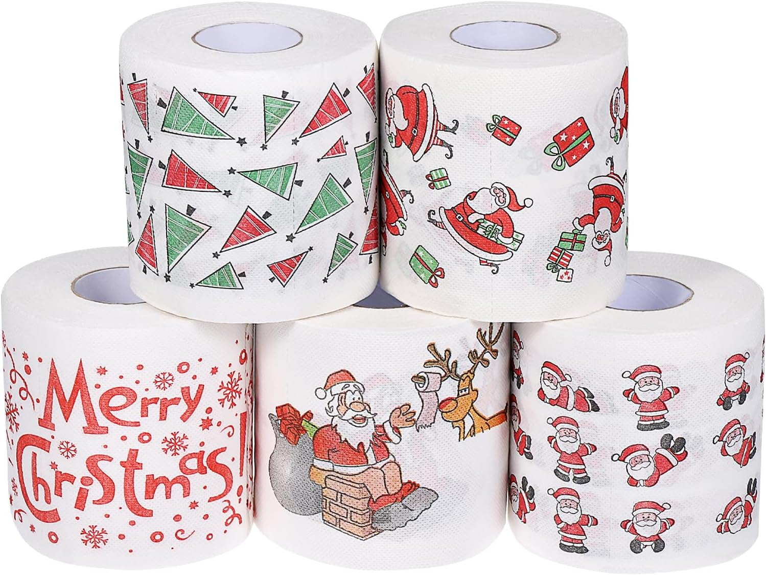 Ciieeo 5 Rolls Santa Claus Toilet Paper Merry Christmas Toliet Papers for Xmas Fun Party Novelty Bathroom Decor