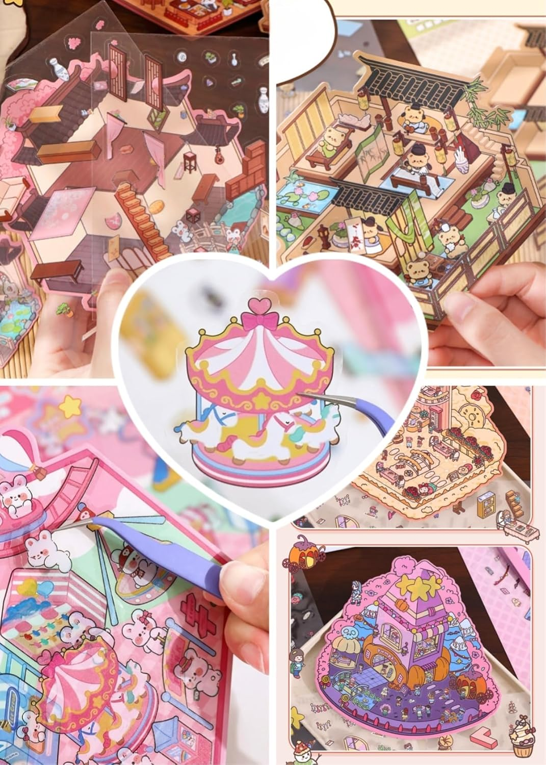 20 Sets DIY 3D Stickers Scene,Fun DIY House Stickers for Adults and Kids to Relieve Stress Pass the Time Bear Bakery,Restaurant,Convenience Store,Amusement Park,Teahouse image number 4