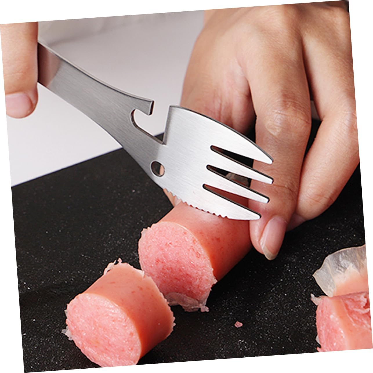 KOMBIUDA 4Pcs Camping Knives Stainless Steel Multifunctional Cutlery Spork Fork Spoon image number 4