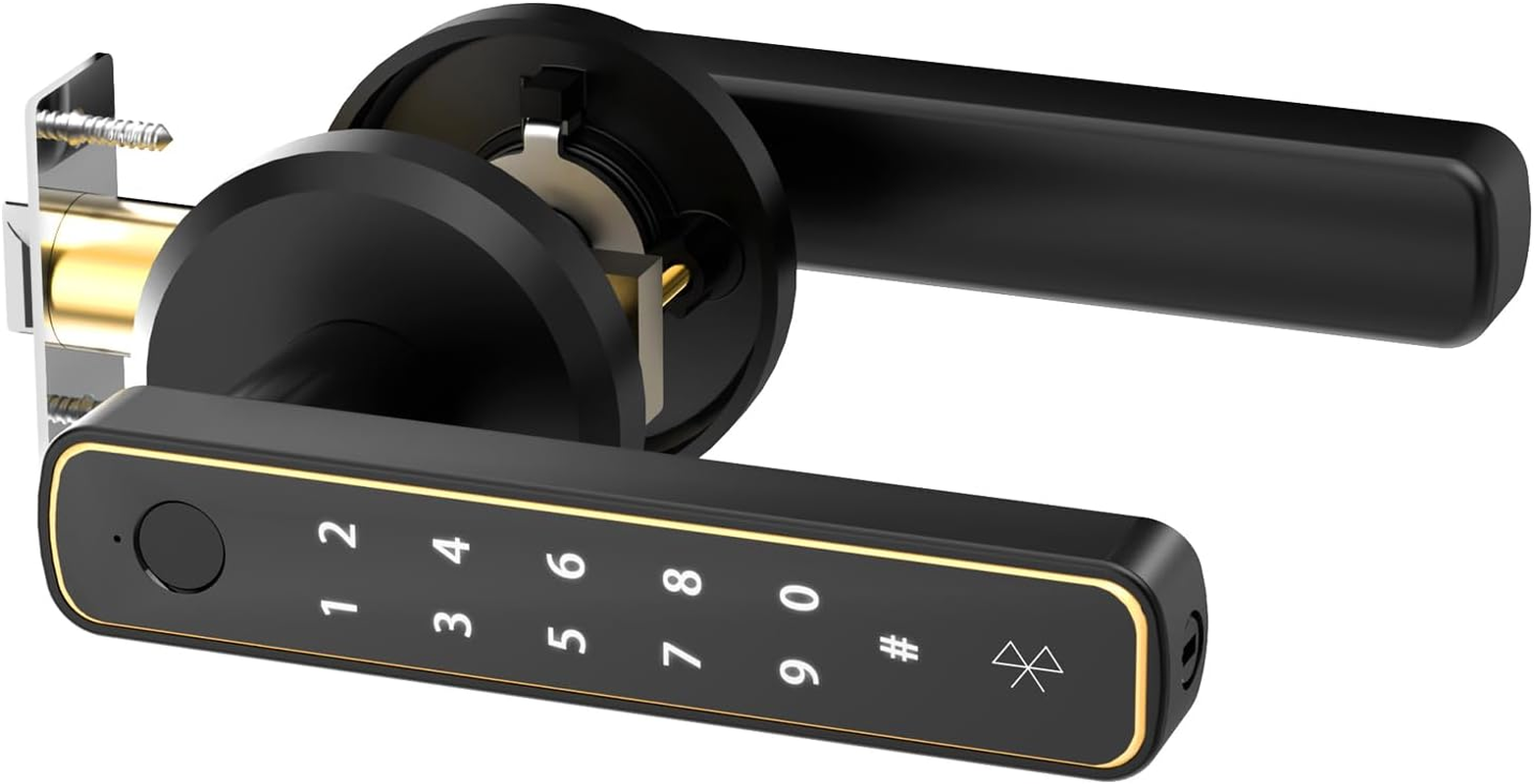 YOPOWER Smart Door Lock, Fingerprint Keyless Entry Door Lock with Handle, Biometric Electronic Door Lock with App for Home/Office/Bedroom/Apartment