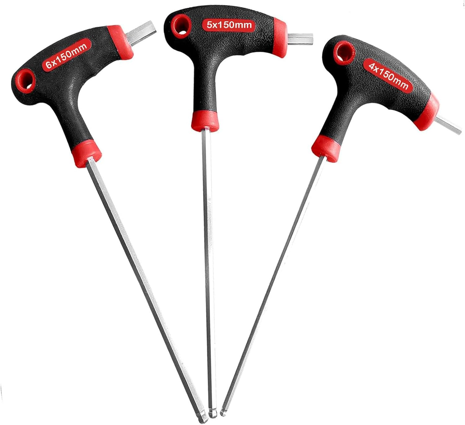 YUENTOEN T Handle Allen Wrench Set, 4/5/6Mm Bike Allen Hex Key Set with Ball End Screwdriver Hand Tool Kits for Bicycle Pedal Handlebar Disc Brake Mount Repair (Red)