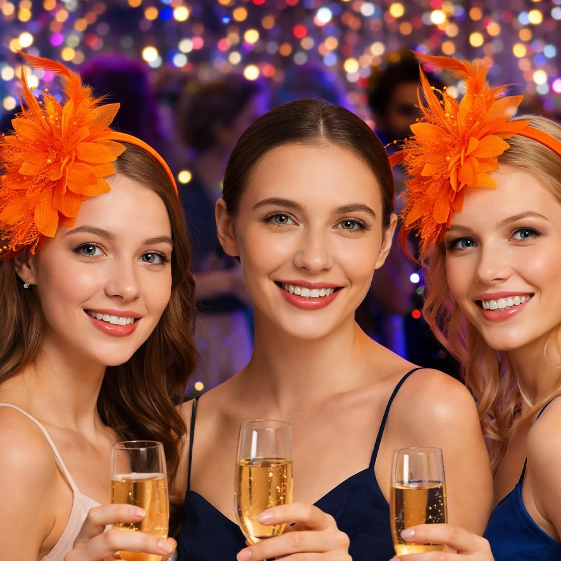 OIXEYA Feather Headband, Costume for Carnival, Feather Headband with Artificial Flowers, 1920S Fascinator Headpiece for Women, for Carnival Party, Cosplay, Wedding (Orange) image number 4