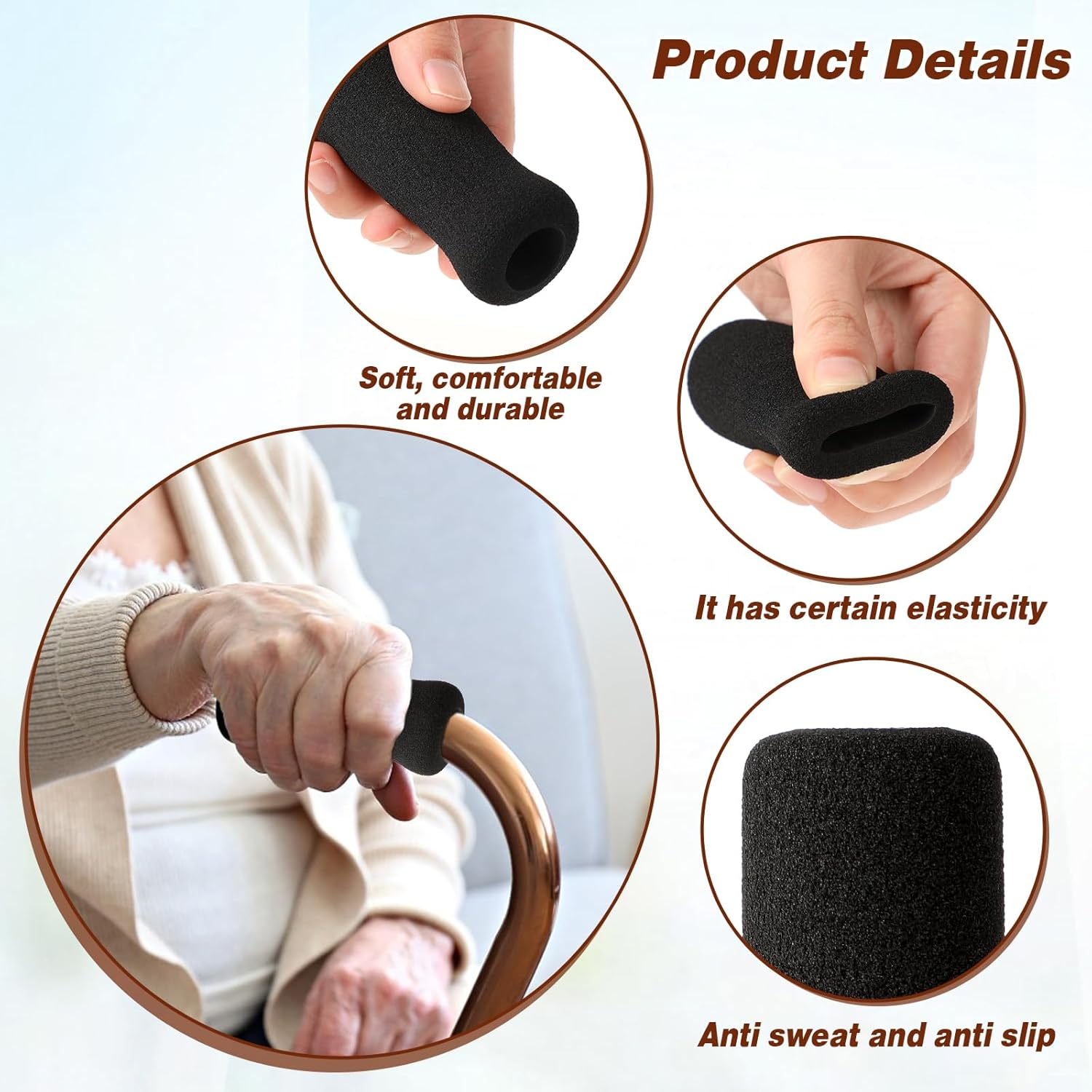 Cane Handle Grip Replacement, 2 PCS Walking Canes Grips for Seniors Cane Handle Grip Stick Replacement Offset Cane Handle Grips Crutch Hand Grips Black Foam Cane Grip Replacement for Cane Accessories image number 2