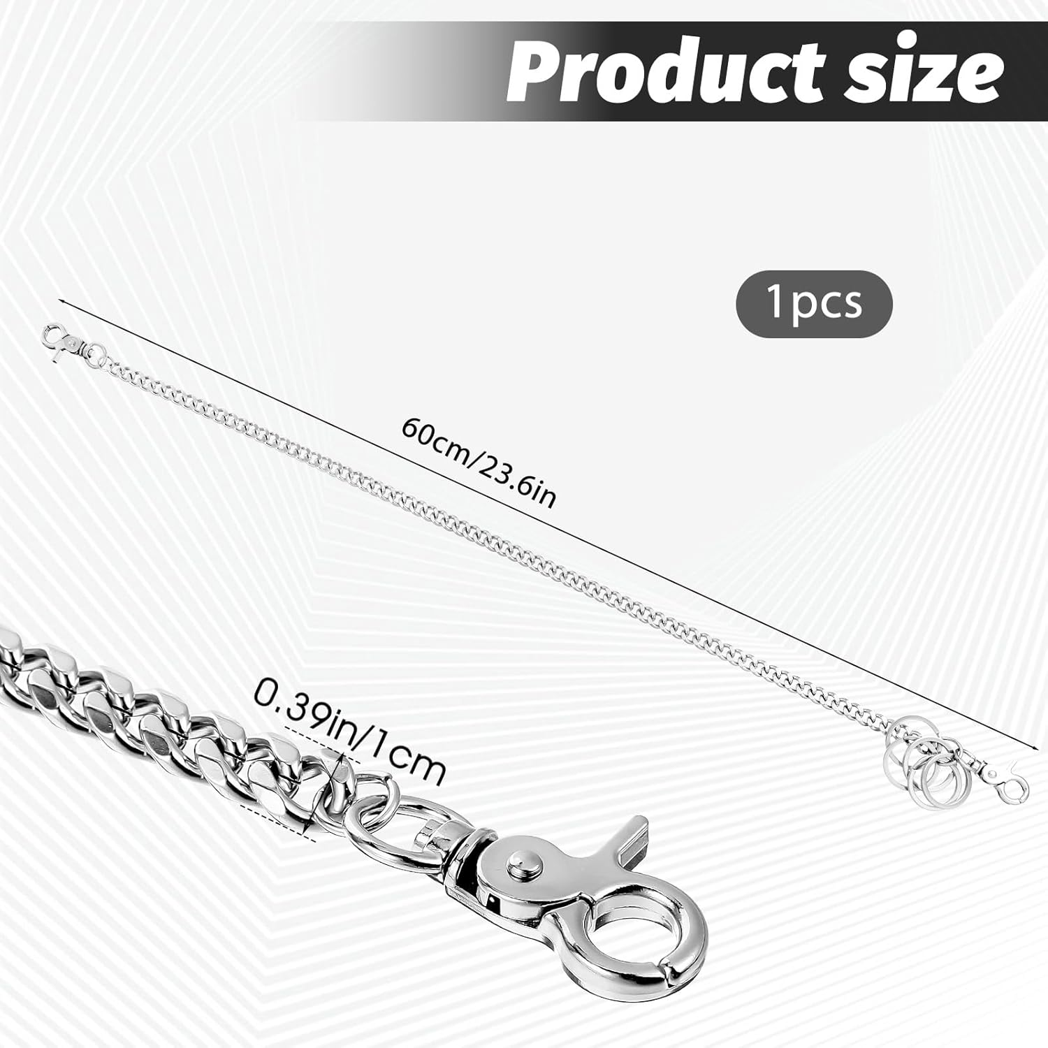 Wallet Chain Heavy Duty Pocket Keychain 23 Inch with 5 Keyrings Punk Trousers Pants Chain for Pants Keys Belt Goth Accessories (Silver) image number 4