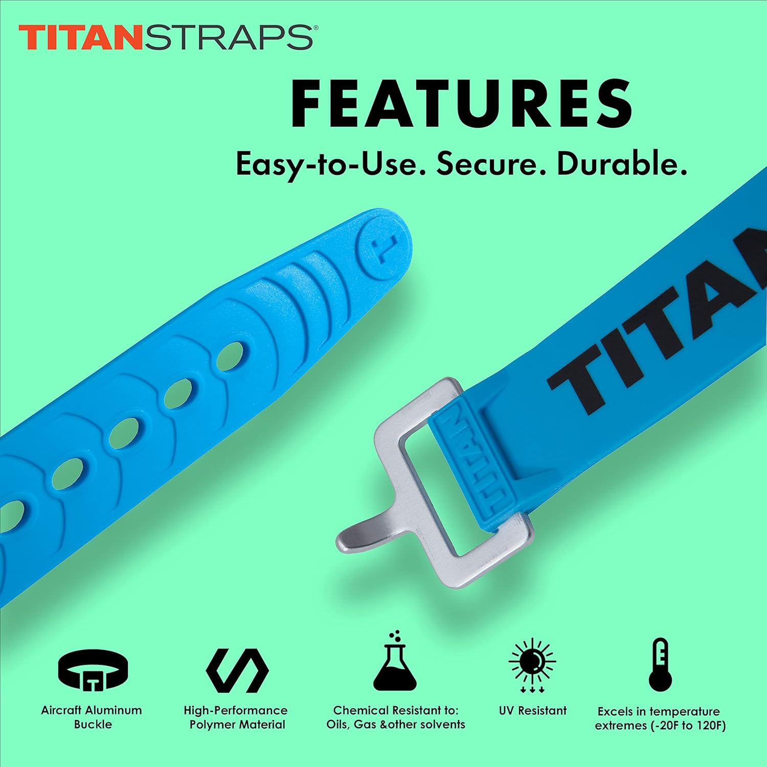 Titan Industrial Straps &ndash; Safety Strap Set to Secure Splits, Cargo Bikes, Garden Hoses, Wood Working Projects &ndash; 70 Lb. Working Load, 30" Length, Fluoro Blue, 4-Pack image number 7