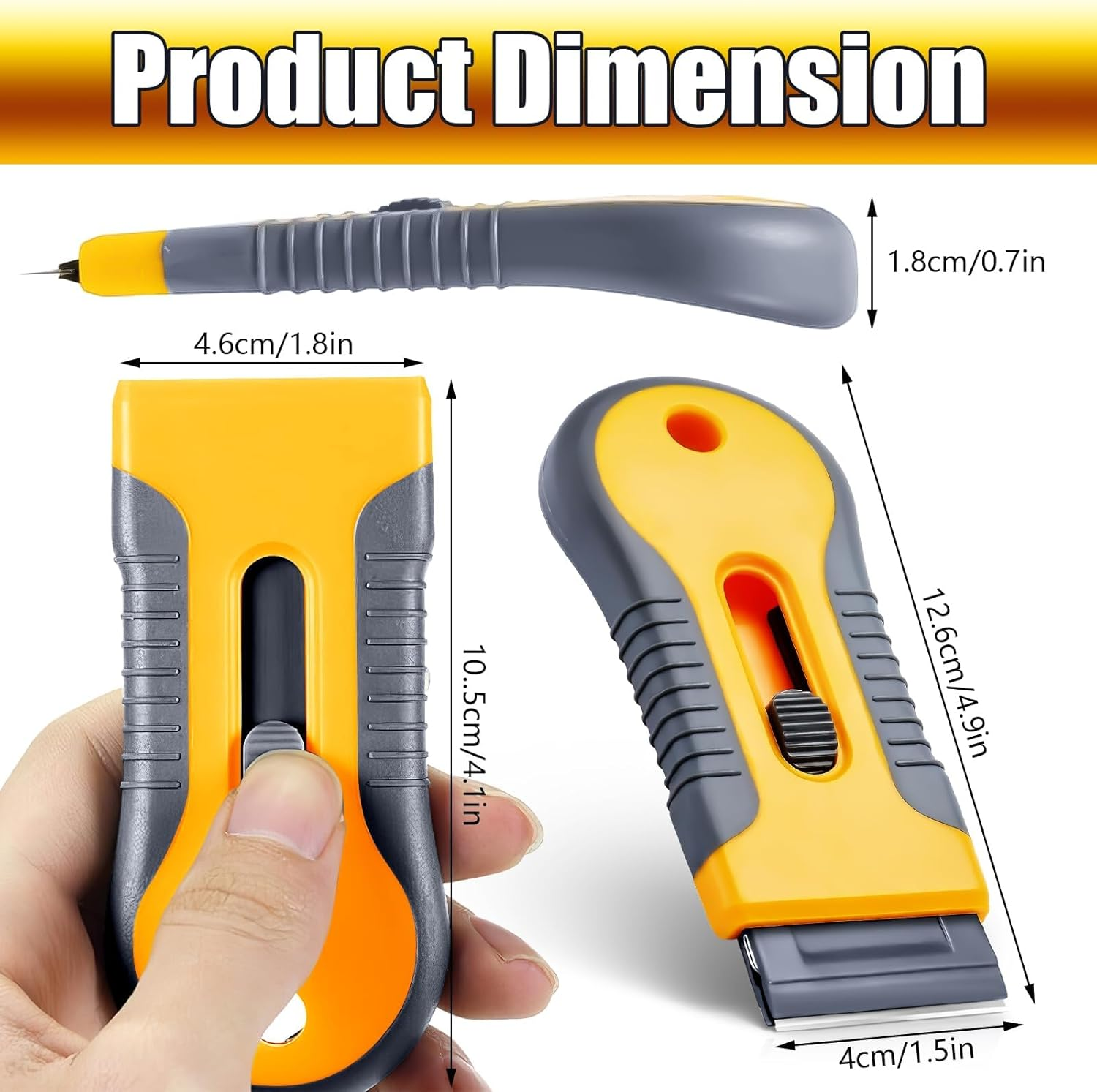 Razor Blade Scraper, Cleaning Razor Scraper for Glass with 15 Pcs Extra Blades, Razor Blade Retractable for Removing Labels, Stickers, Decals, Glue Residue, Paint from Glass (Yellow) image number 3