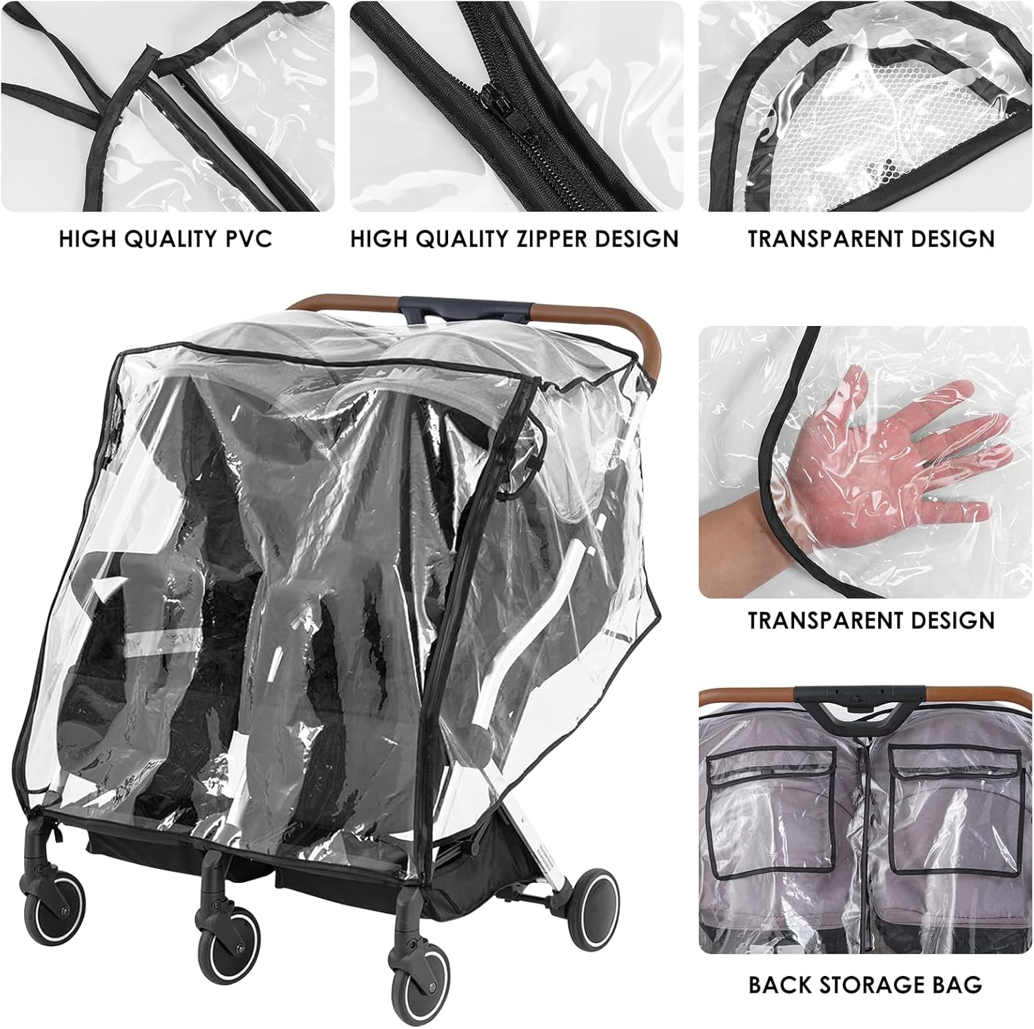 Double Stroller Rain Cover Universal Rain Cover for Side by Side Baby Stroller Stroller Raincoat Transparent Twins Stroller Cover Baby Outdoor Accessories for Outdoor image number 4
