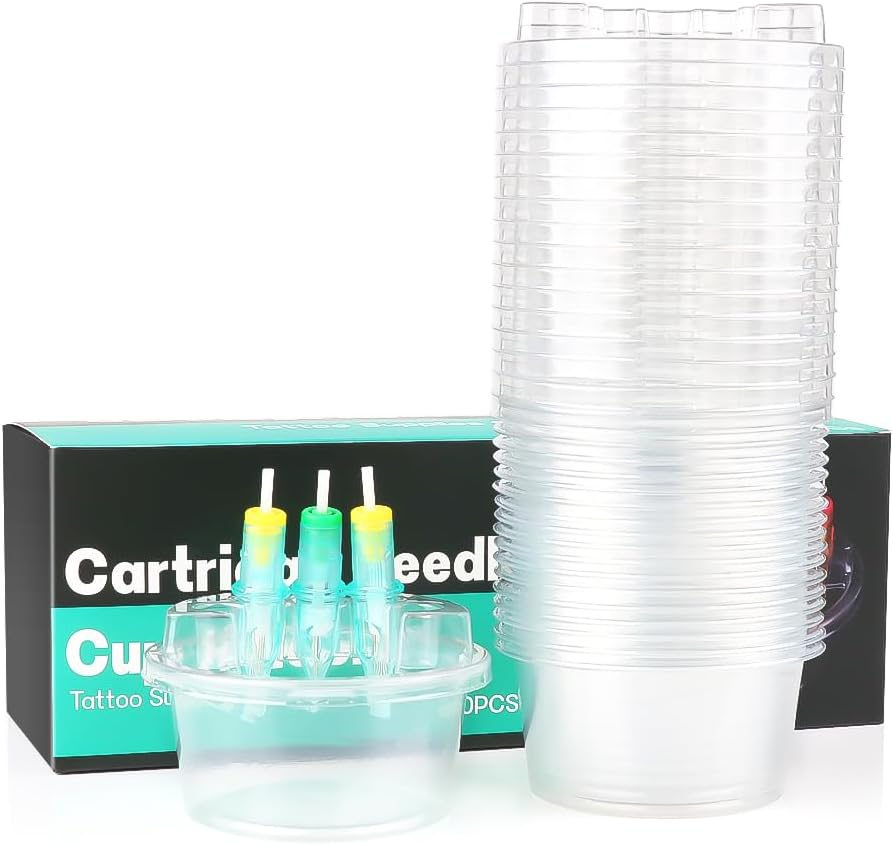 20Pcs/Box Disposable Tattoo Cartridge Cup Holder Tattoo Dip Leak-Proof Rinse Cup Blending Rinsing Diluting Drying Ink Plastic Clean Tip Cartridge Dip Tattoo Cleaning Cup image number 1