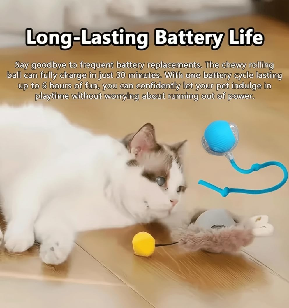 Interactive Cat Toy Ball with Tail, Automatic Obstacle-Avoiding Motion to Burn Pets&rsquo; Excess Energy, Type-C Rechargeable Smart Rolling Pet Toy for Indoor Cats Blue - Red image number 3