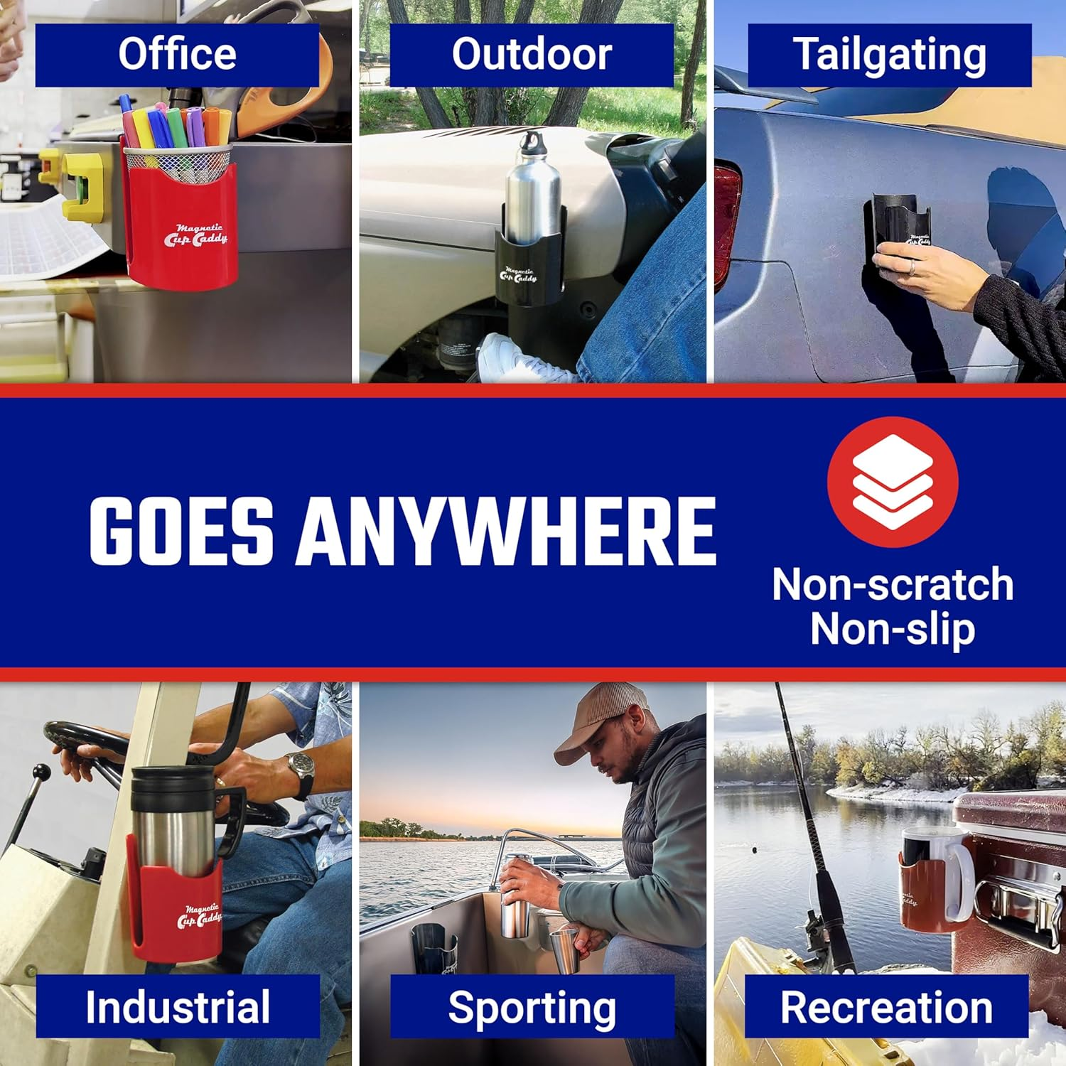 Master Magnetics Magnetic Cup Holder - Caddy for Bottles, Glasses, and Cans - Fits on Fridge, Lawnmower, Forklift, Cart, or Ladder - Heavy-Duty Magnet - Black