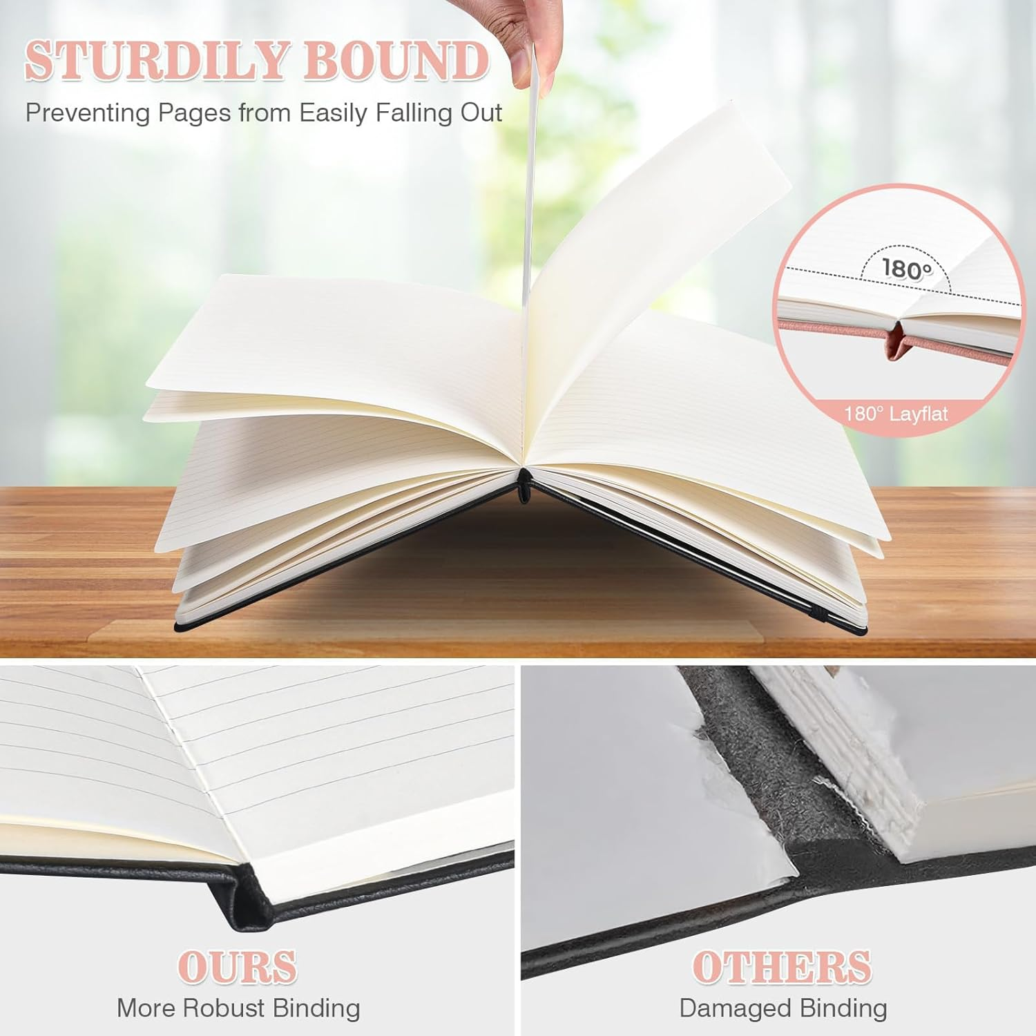 3 Pack Lined Journal Notebooks for Women & Men,200 Pages A5 Thick Journals for Writing Ruled Notebook for Writing, School Note Taking,Business Work (Blue+Pink+Black) image number 6