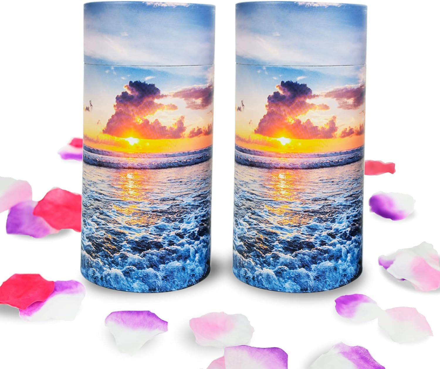 40 Lbs Small ECO Scattering Tube Urn for Human Ashes, Biodegradable Decorative Spreading Cremation Urn for Adult Male Female Pet Dog Cat Ashes, Including ECO Artificial Flowers(Sea&Beach Sunset)