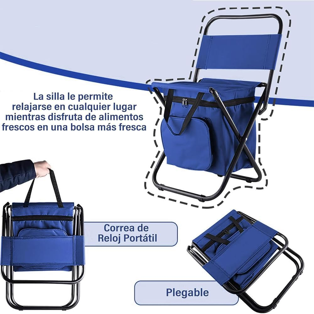 Folding Camping Chair with Cooler Bag &ndash; Portable Fishing Chair with Backrest & Organizer Pocket &ndash; Lightweight Outdoor Seat for Camping, Hiking & Hunting (Blue) image number 4