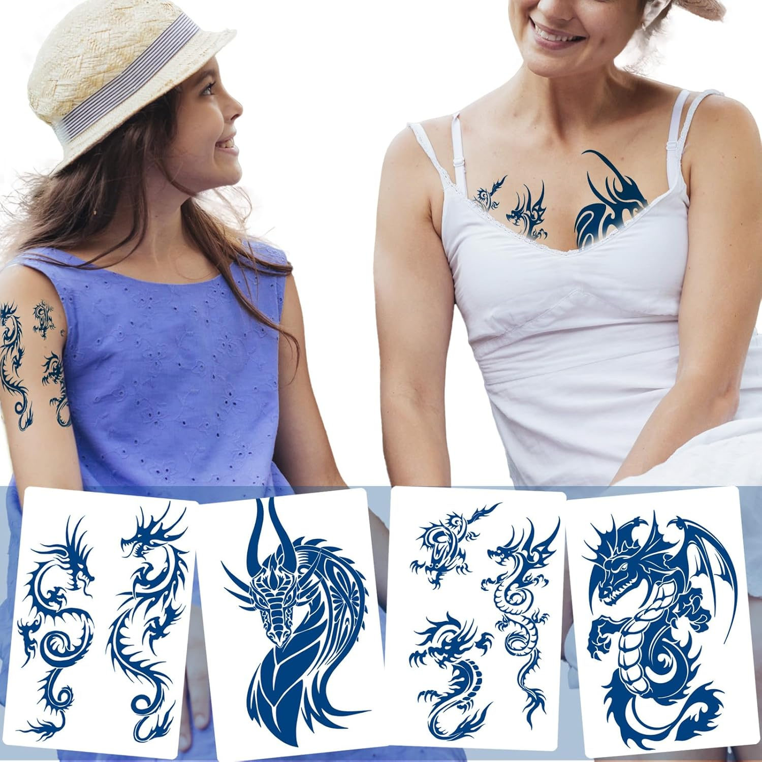 8-Sheet Dragon Temporary Tattoos - Realistic Infinity Totem Designs with Plant-Based Ink - Long Lasting Body Art for Men, Women & All Ages image number 4