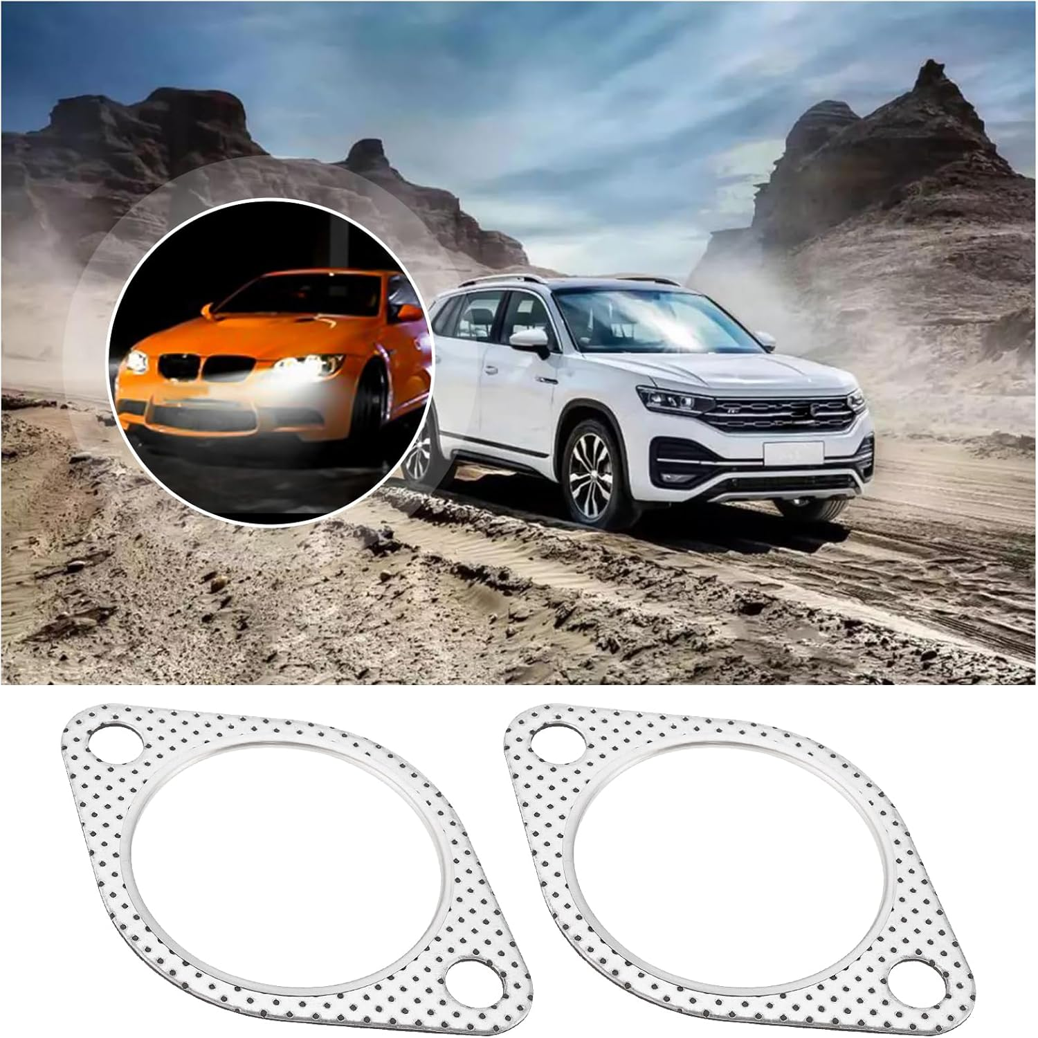 Create Idea 2Pcs 2.5 Inch Exhaust Pipe Interface Flange Gasket 2-Hole Steel Exhaust Turbine Manifold Lower Manifold Hole Spacing 102Mm for 70Mm Exhaust Pipe image number 4