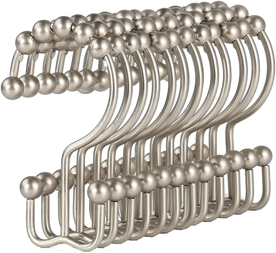 12Pcs Shower Curtain Hooks Rings Rustproof Stainless Steel Double-Hook Rollerball Shower Hooks Rings for Shower Rods