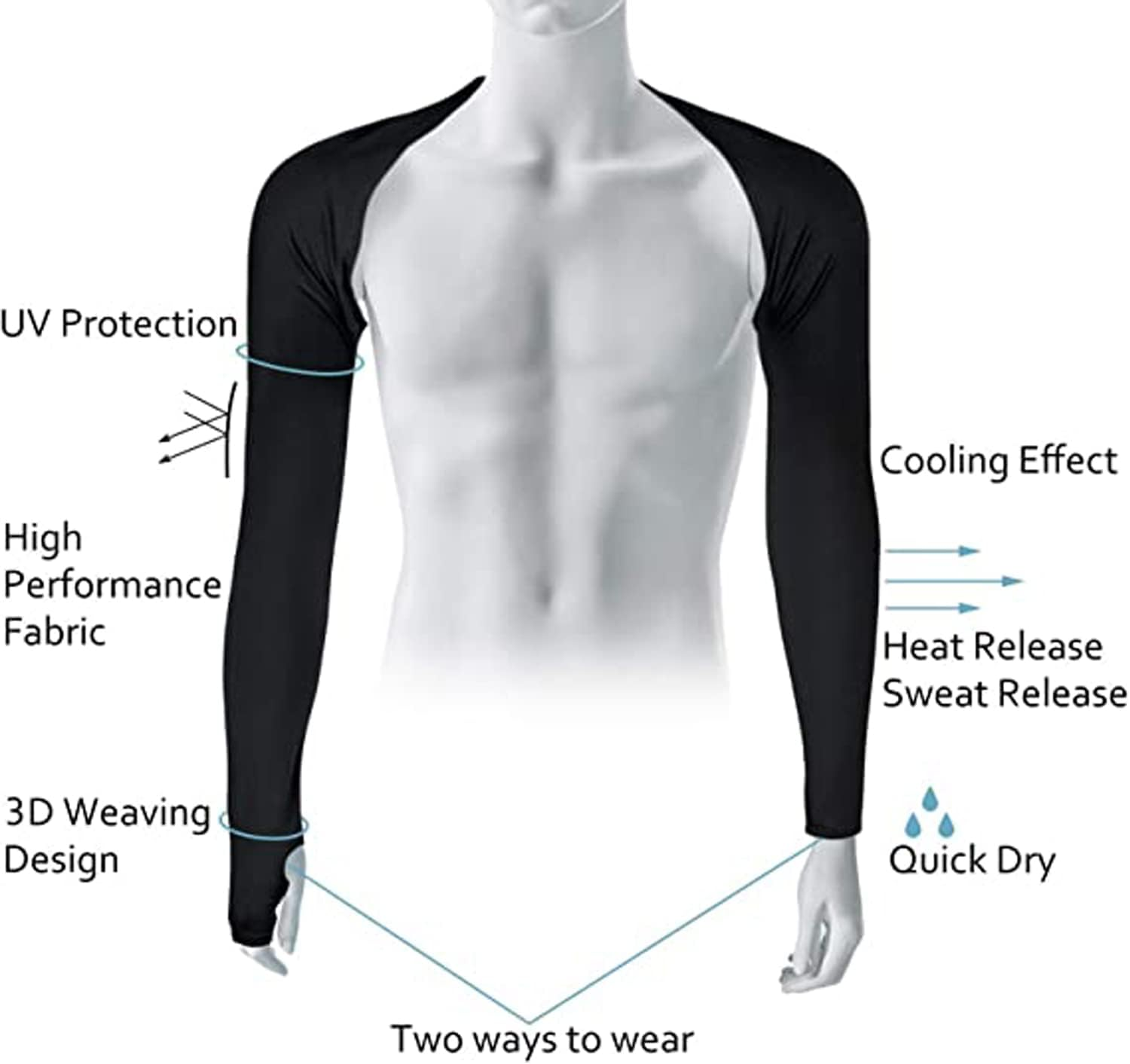 Cool Shawl Arm Covers 2-Pack Sun Protection with Finger Holes UV Protection Arm Covers for Golf - Black And White image number 2