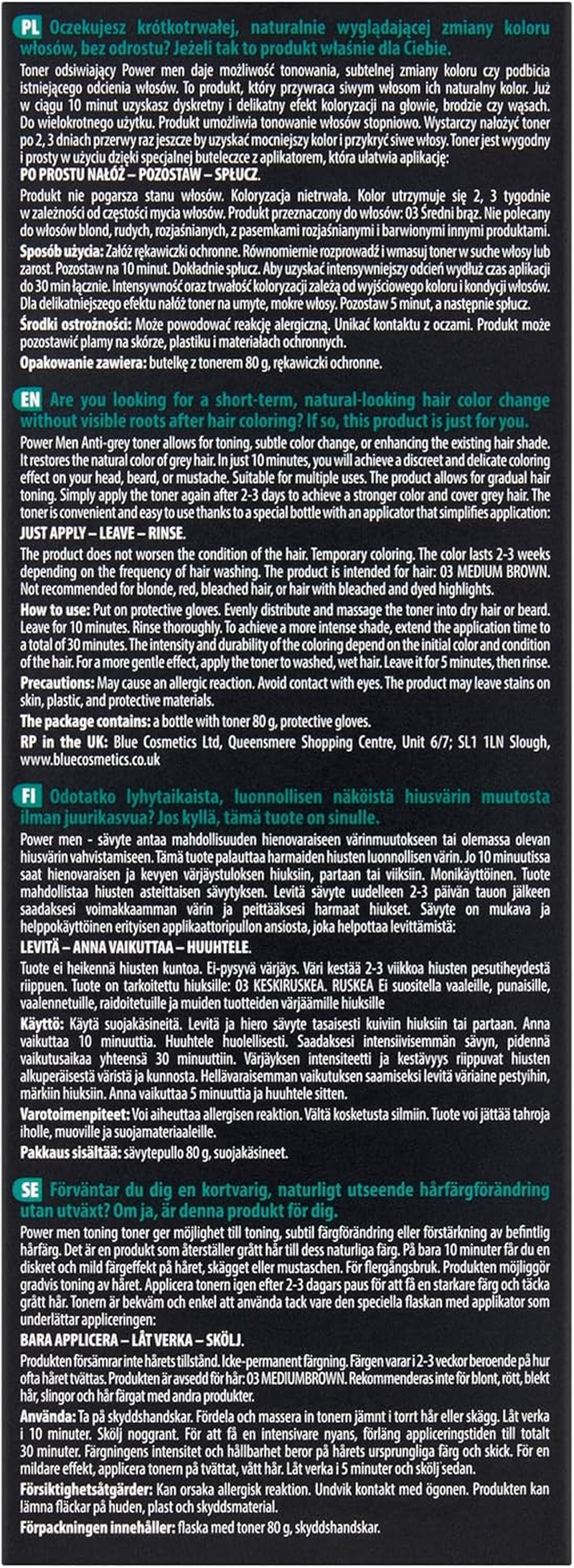 JOANNA Power Men Toner Medium Brown - Grey Hair Conceals in 10 Minutes - Toning for Men - Medium Brown Hair Toner for Beard & Hair - without Roots - 80 G