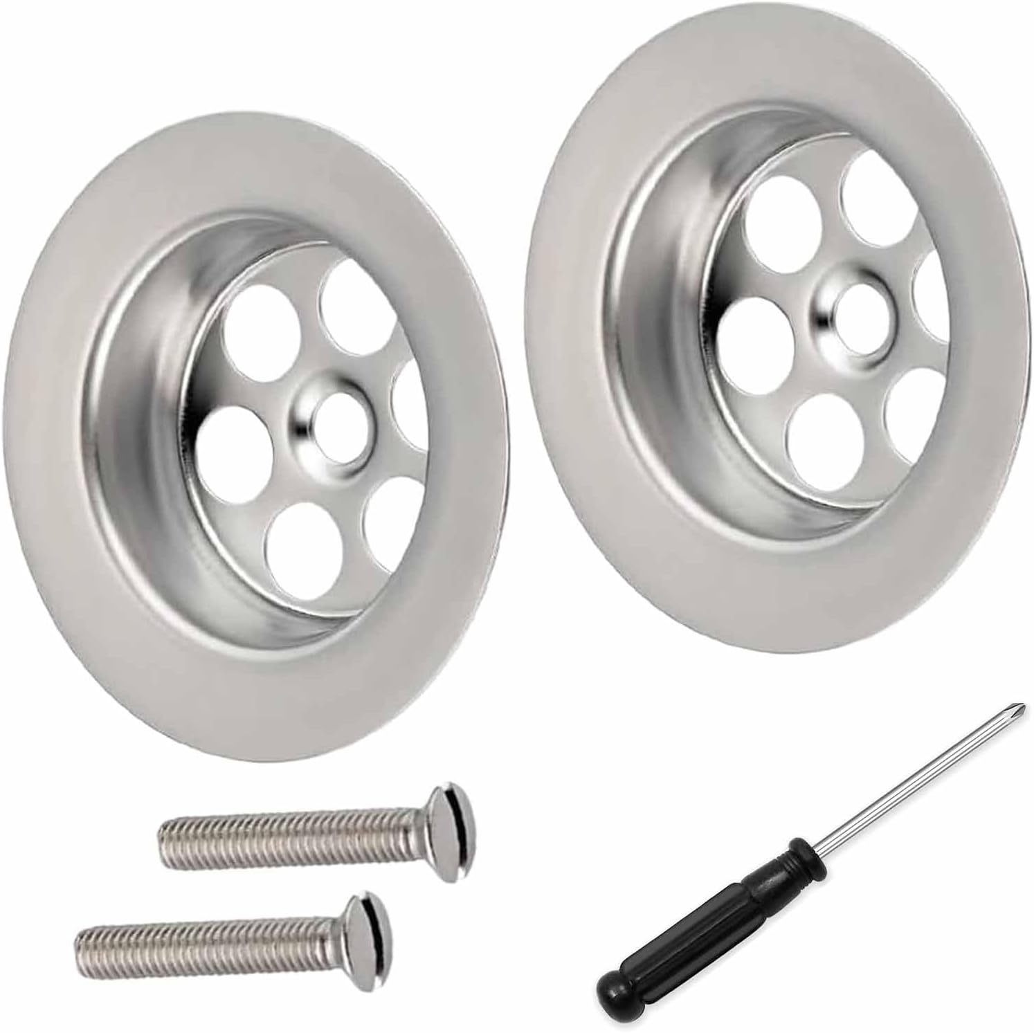 Stainless Steel Bathtub Hole Replacement Parts (With Screws) 2-Pack, 70Mm Universal Bathtub Plug Replacement, Contains 2 Screws, Bathtub/Bathtub Leak-Proof Screw Cap (Includes Screwdriver) image number 5