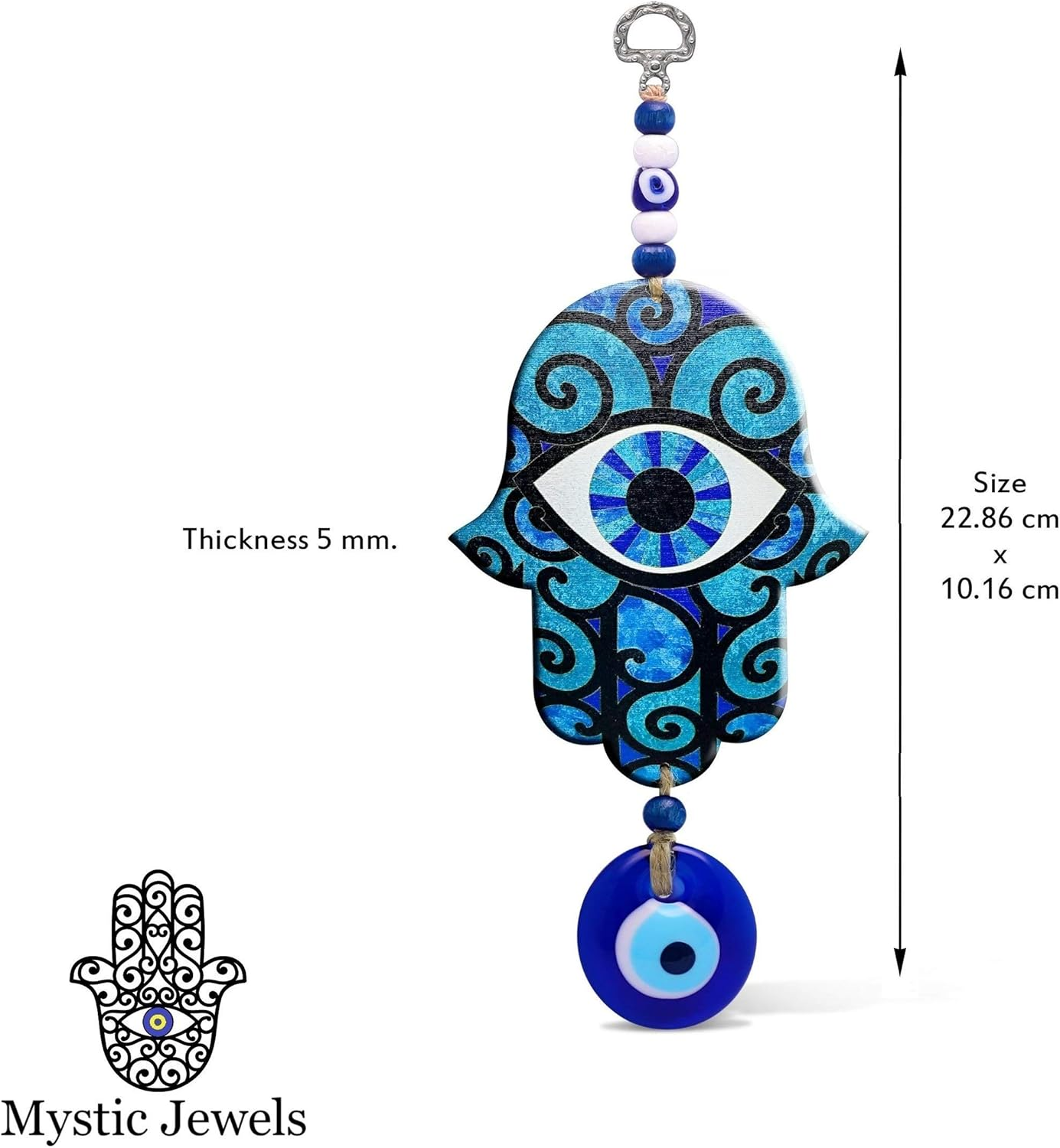 MYSTIC JEWELS Hand Hamsa in Wood with Turkish Eye for Good Luck and Energy at Home (Color 8) image number 1