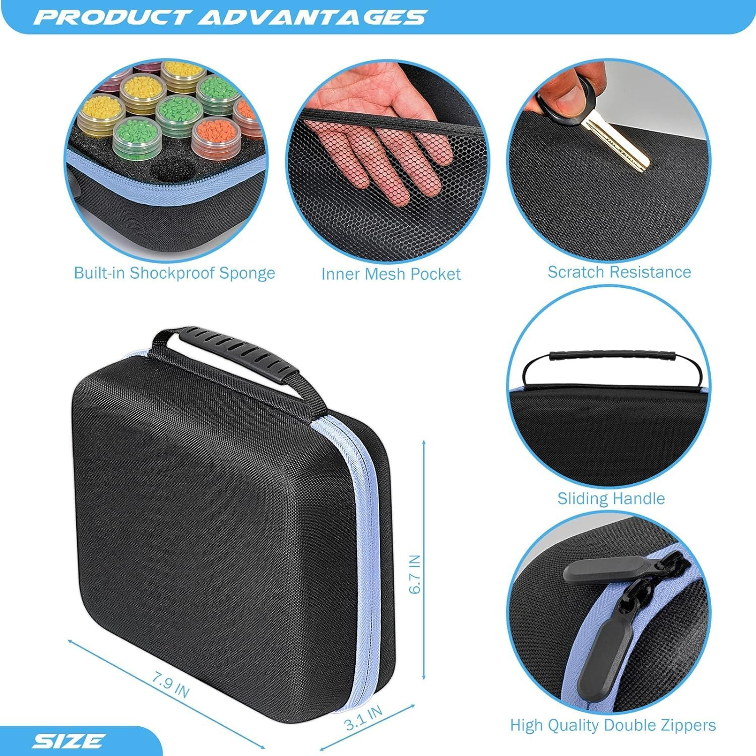 Diamond Painting Storage Containers, 30 Slots Diamond Painting Accessories with Tools for Diamond Art Organizer Craft Jewelry Beads Storage Case - Blue image number 2