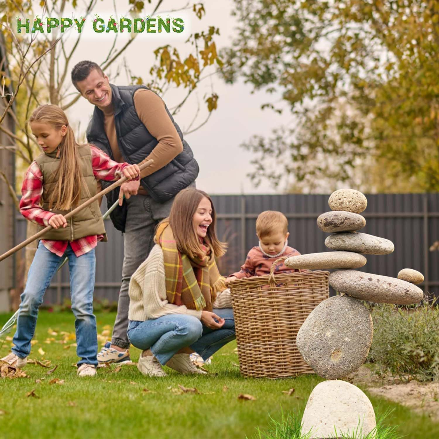 Happy Gardens Zen Stacked Rocks Sculpture | Cairn Statue Balancing Rock Stone Decor for Japanese Garden image number 4